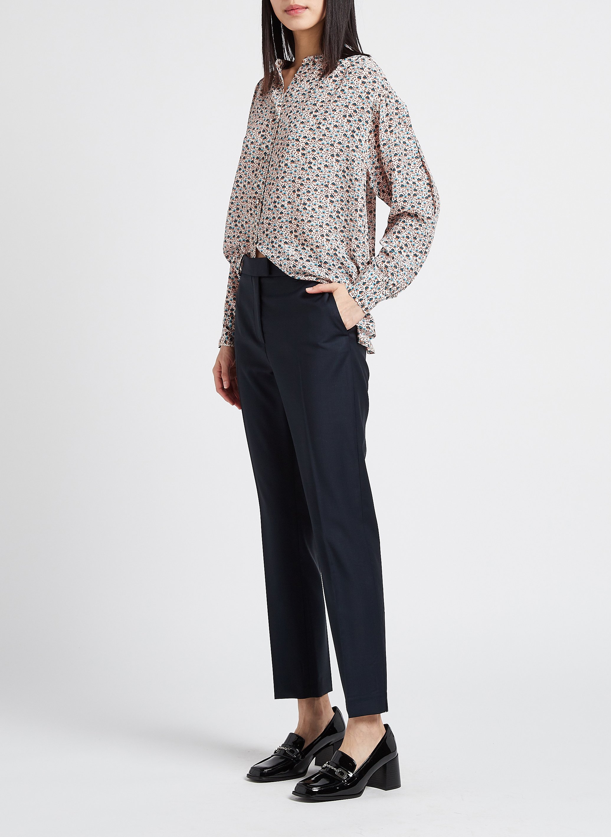 Weite Seidenbluse mit Rundhalsausschnitt und Print PAUL AND JOE Blau