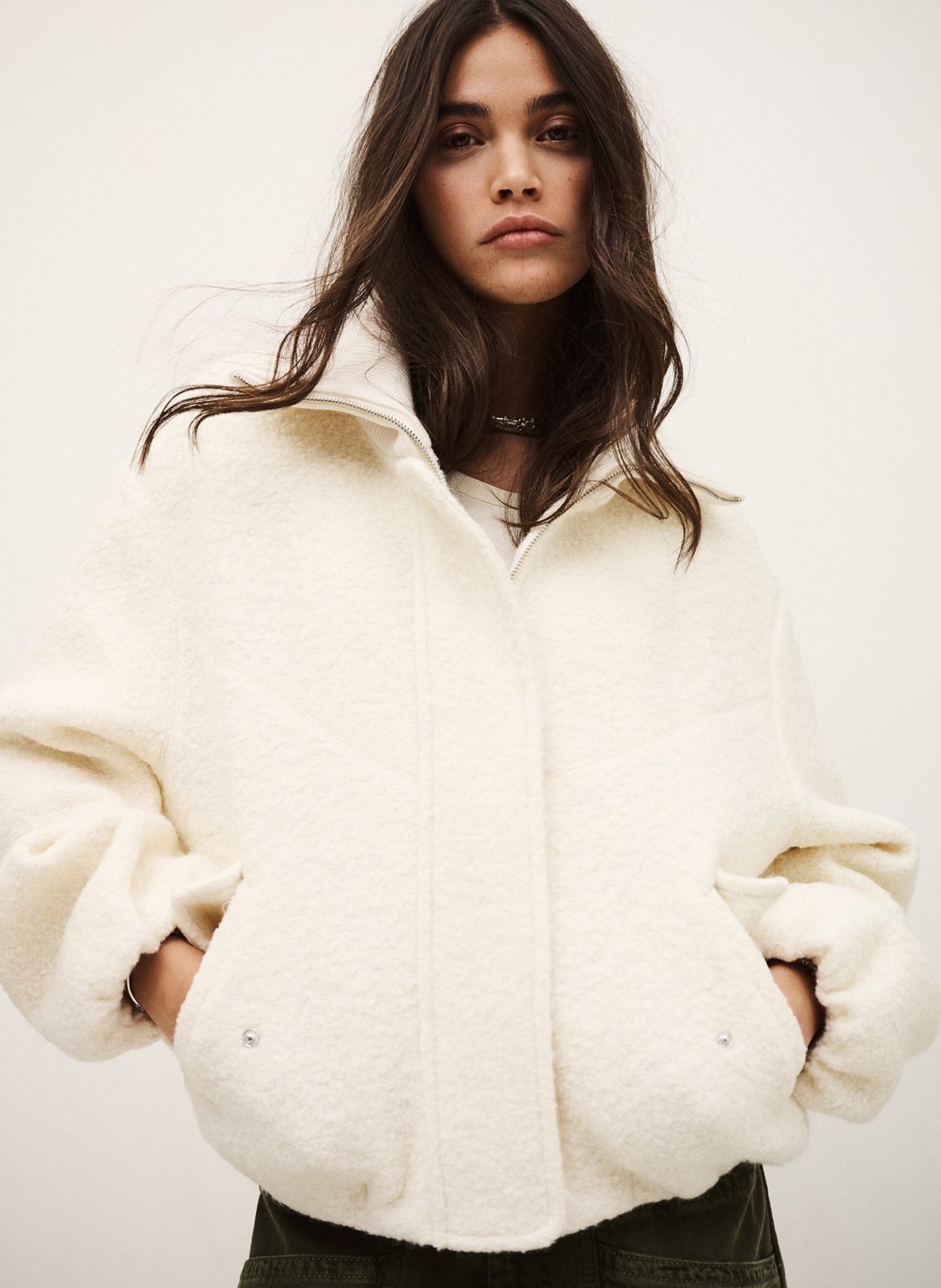 Manteau court ample en laine mélangée BA&SH Beige