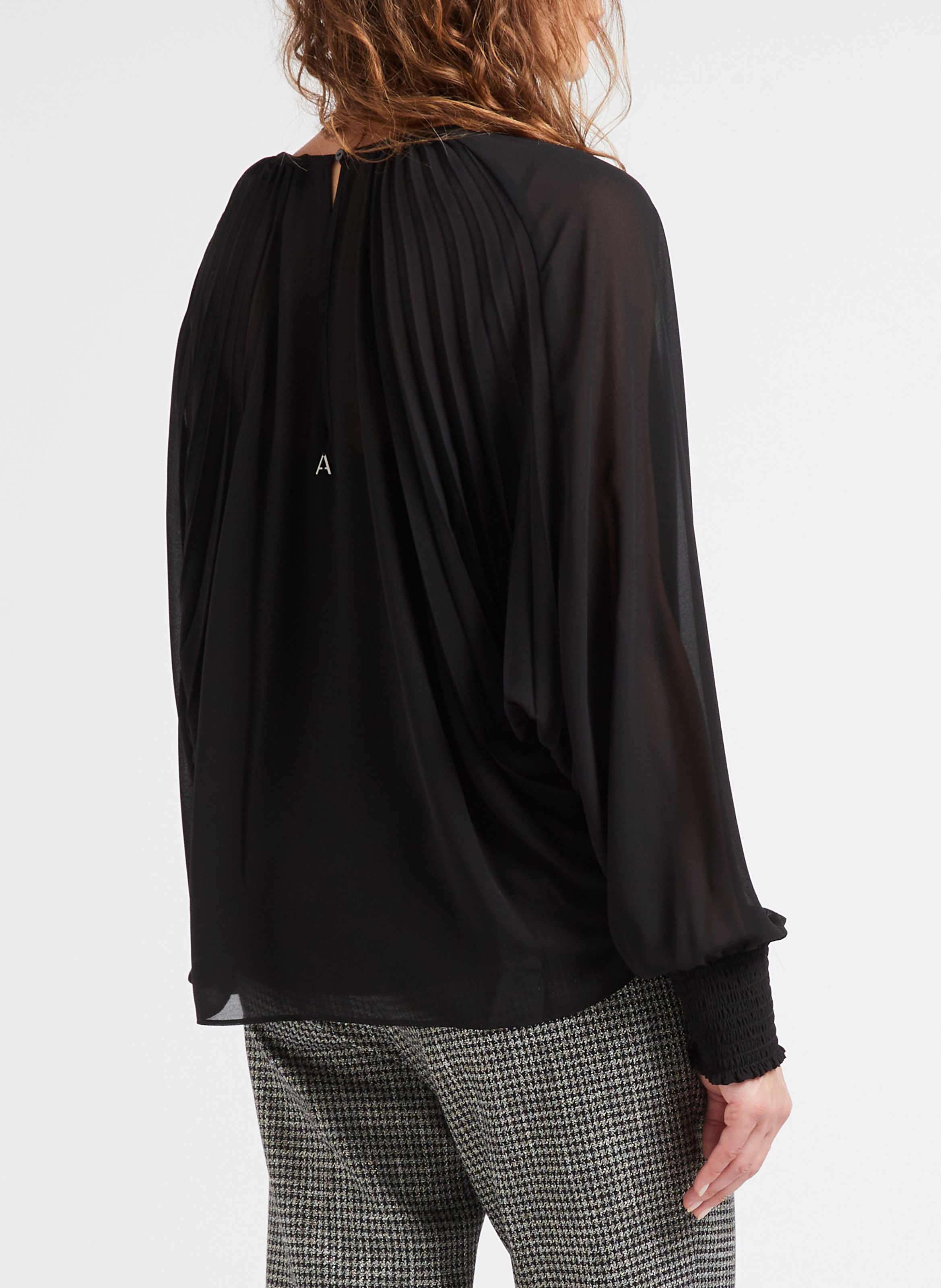 Pleated loose-fit round-neck blouse TWINSET Black