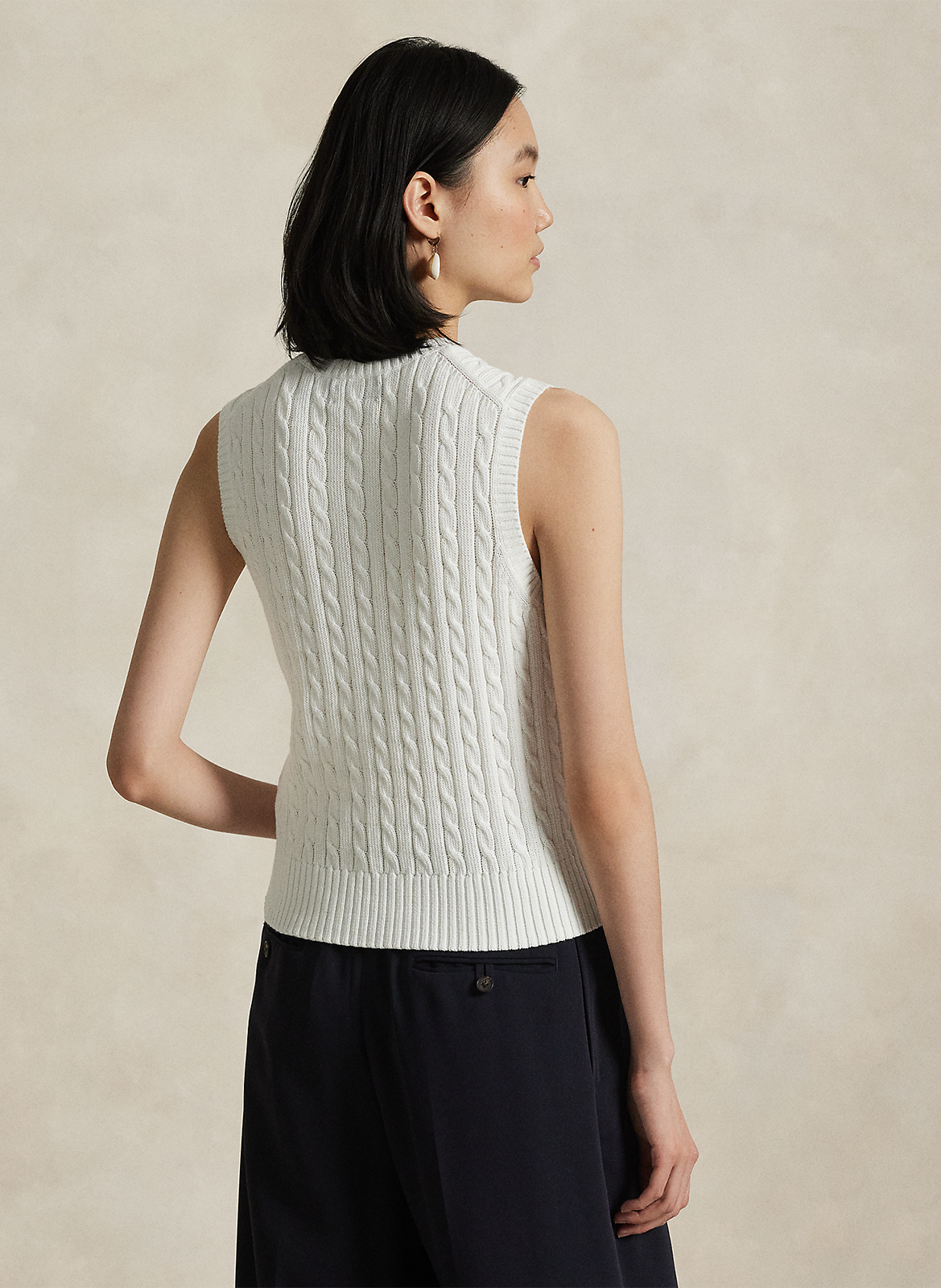 Pull moulant col rond en coton POLO RALPH LAUREN Weiss