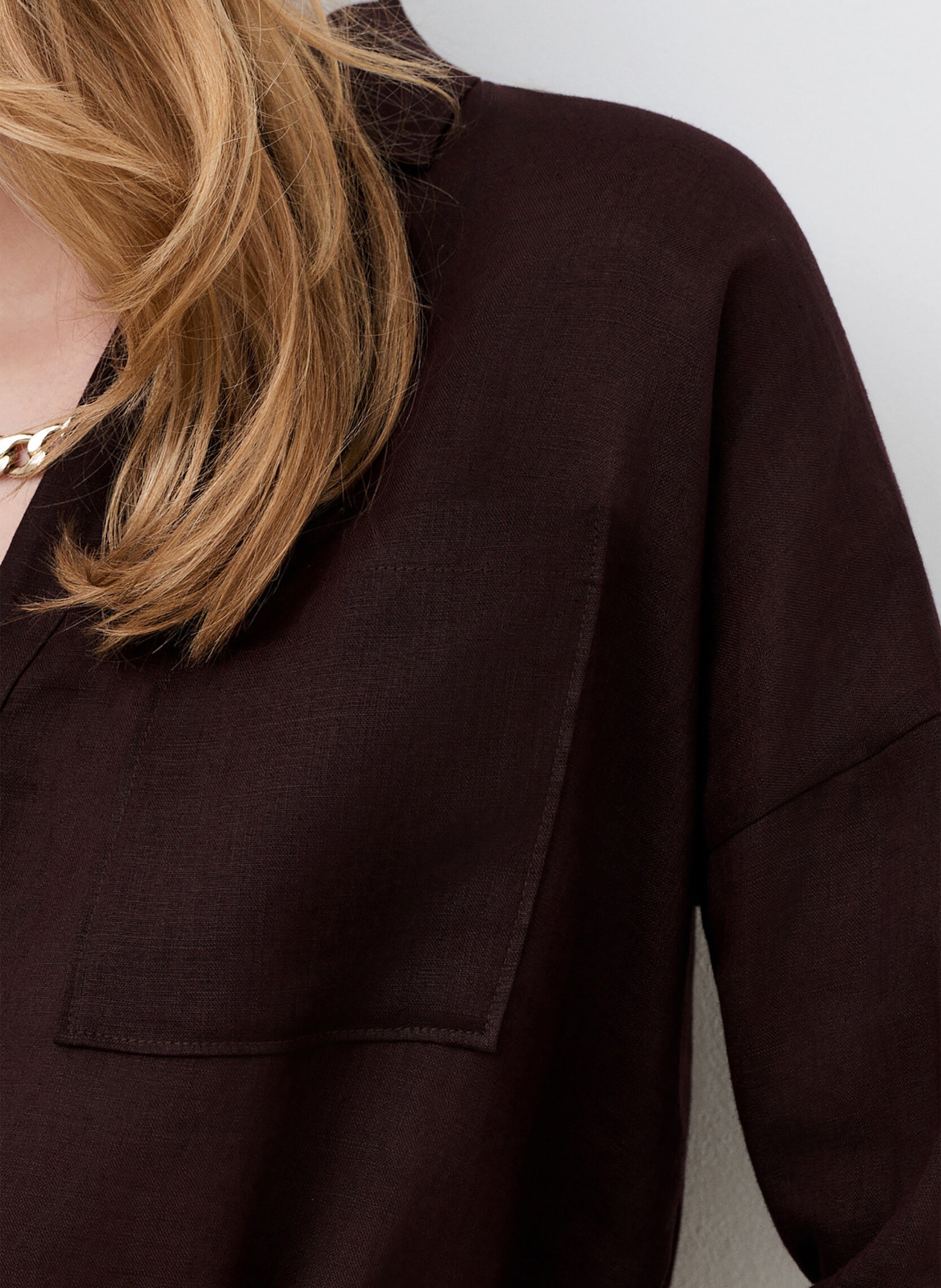 Geruit, linnen overhemd met klassieke kraag CAROLL Bruin