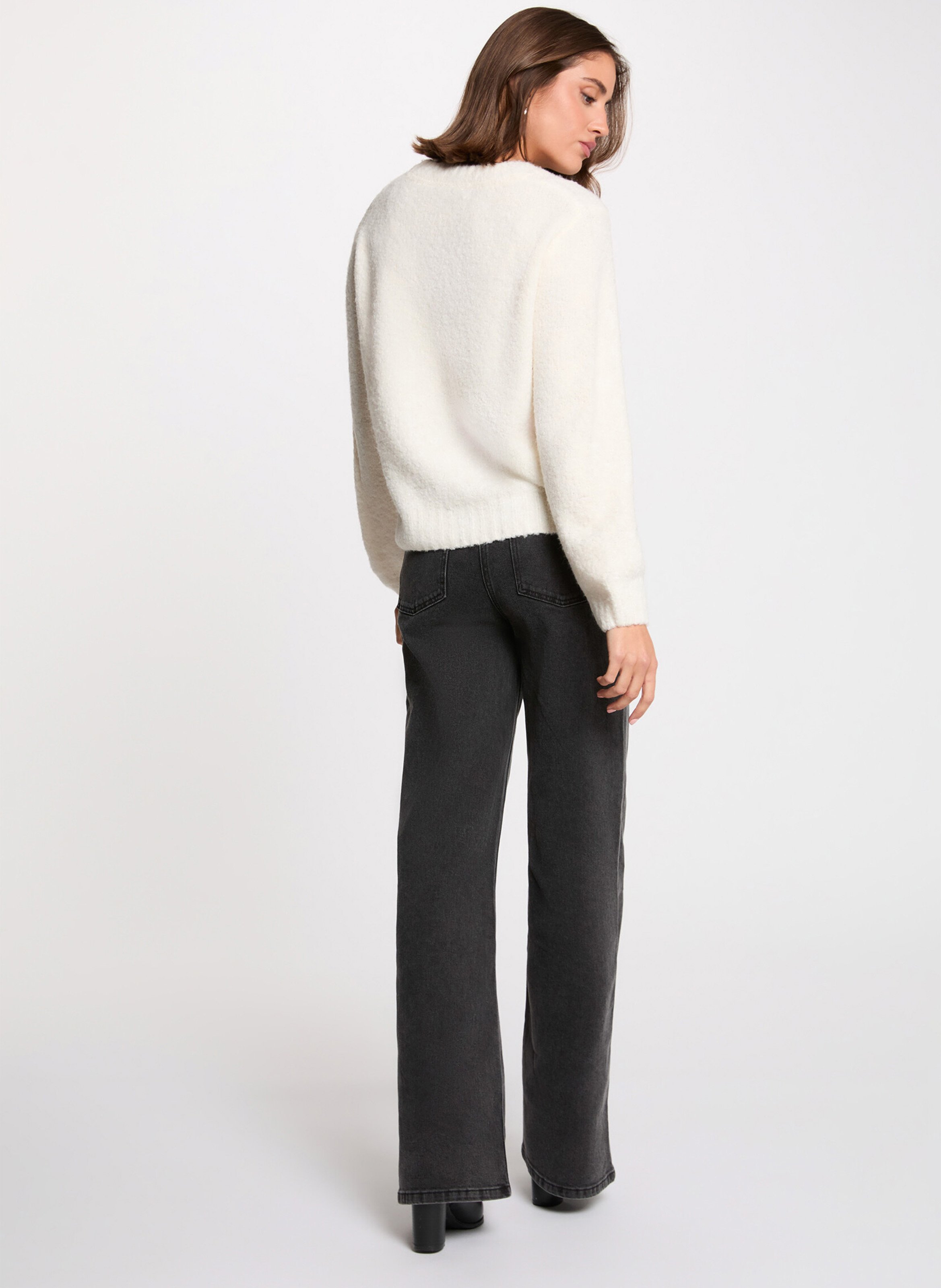 Pull droit col rond uni  MORGAN Beige