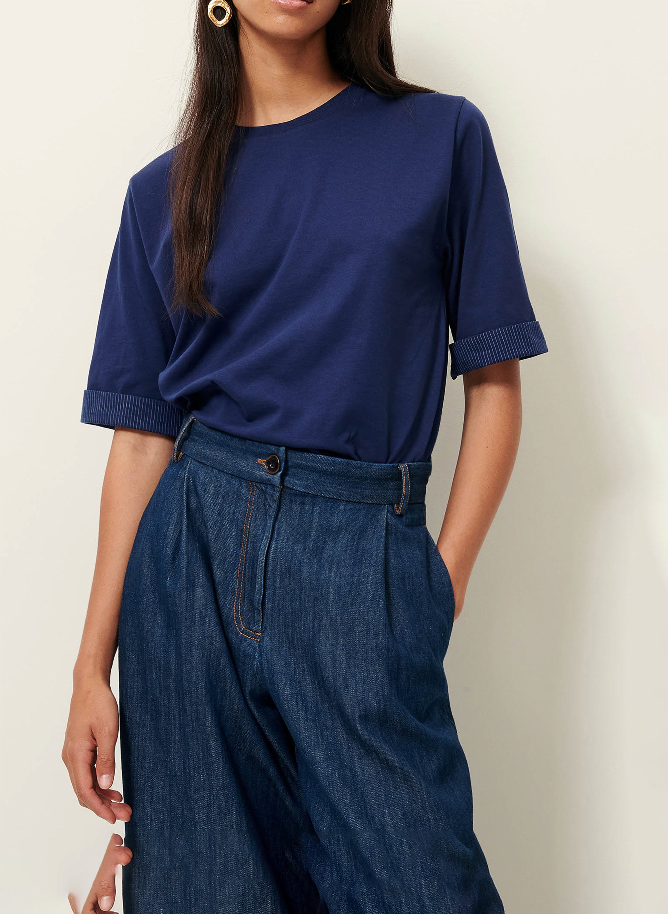 Tee-shirt manches courte en jersey uni SESSUN Bleu