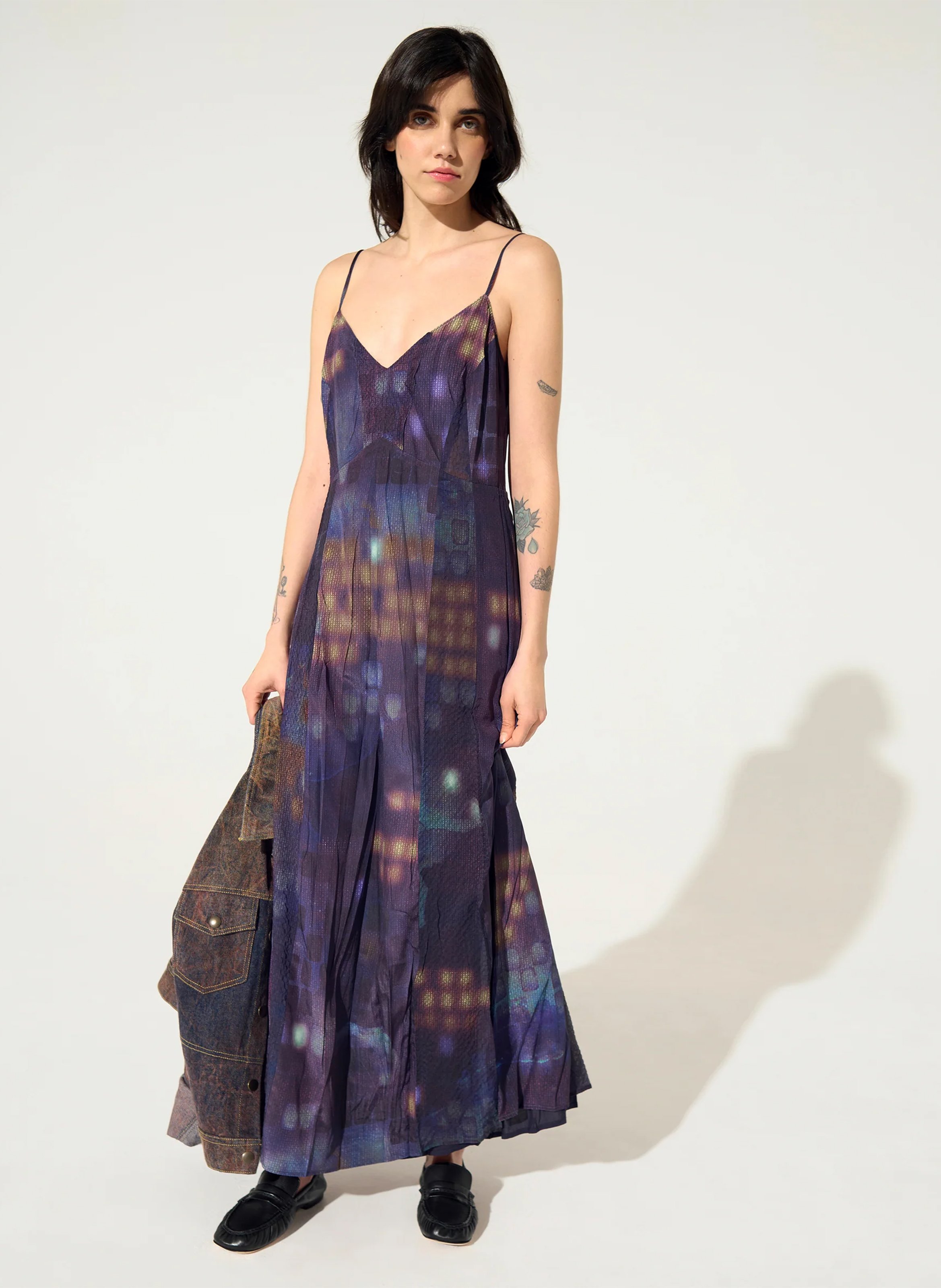 Robe longue bretelles imprimée COTELAC Violet