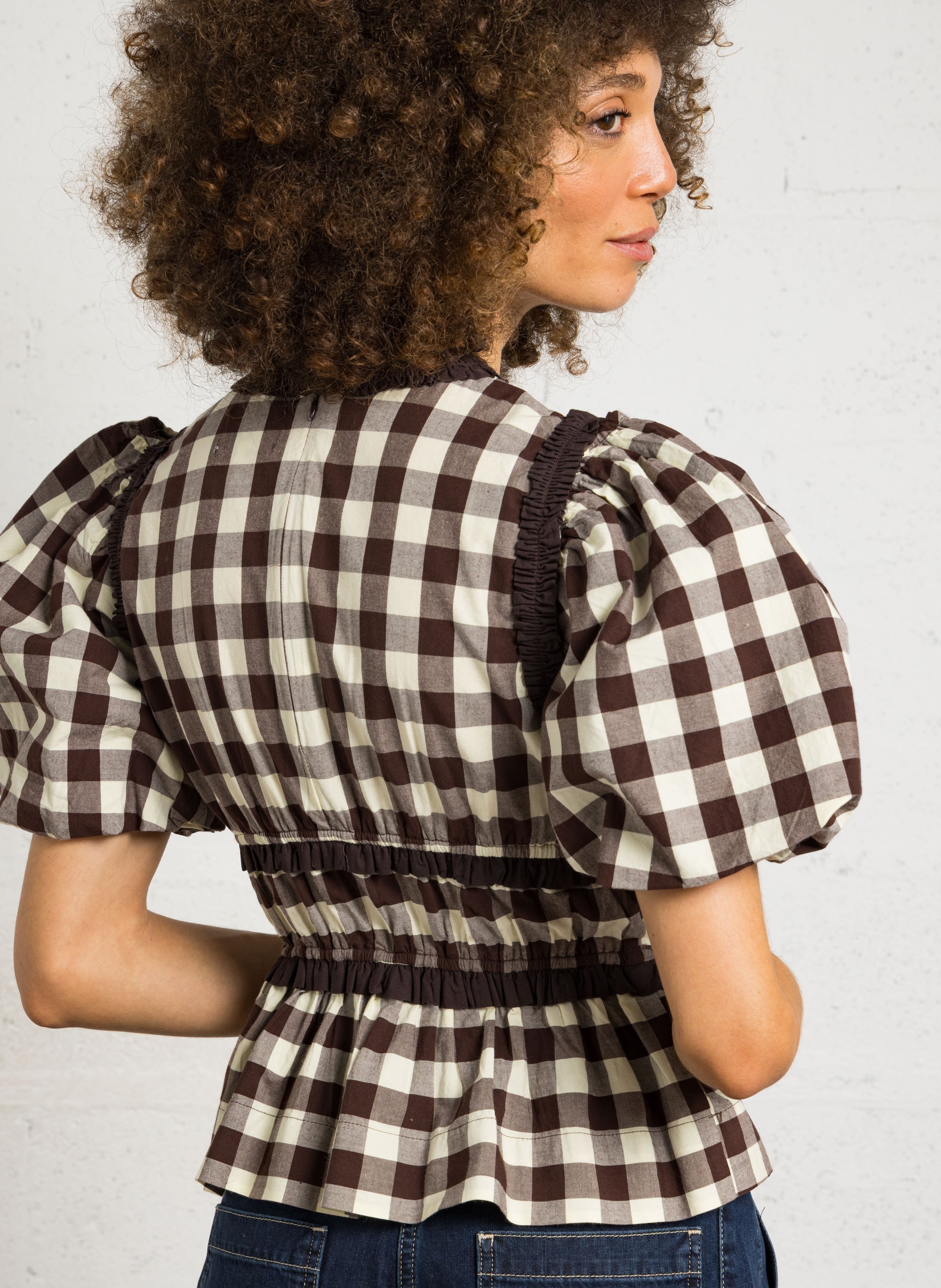 Printed organic cotton round neck top DAMSON MADDER Beige