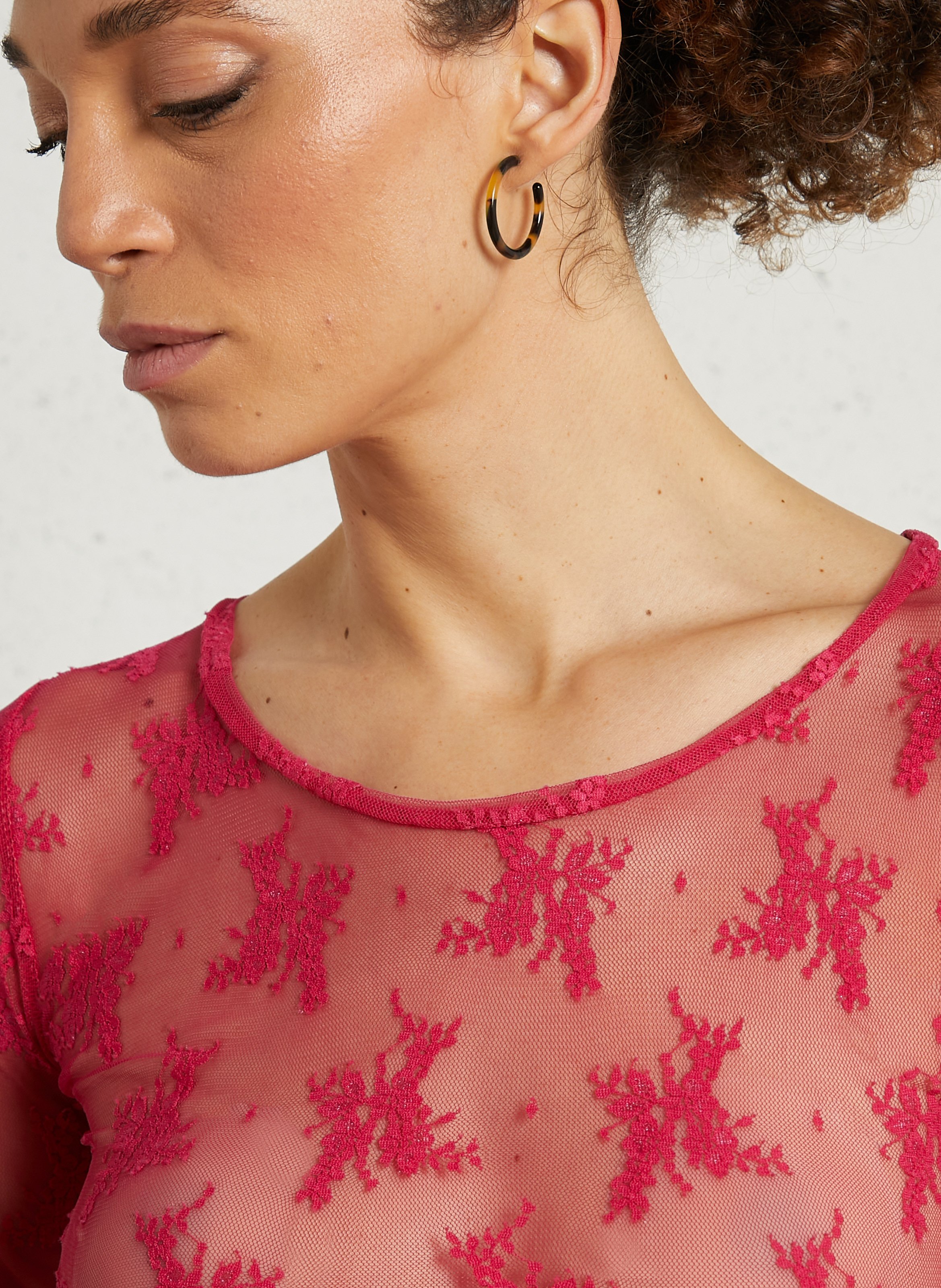 T-Shirt mit Rundhalsausschnitt und Spitze IMPERIAL Rosa