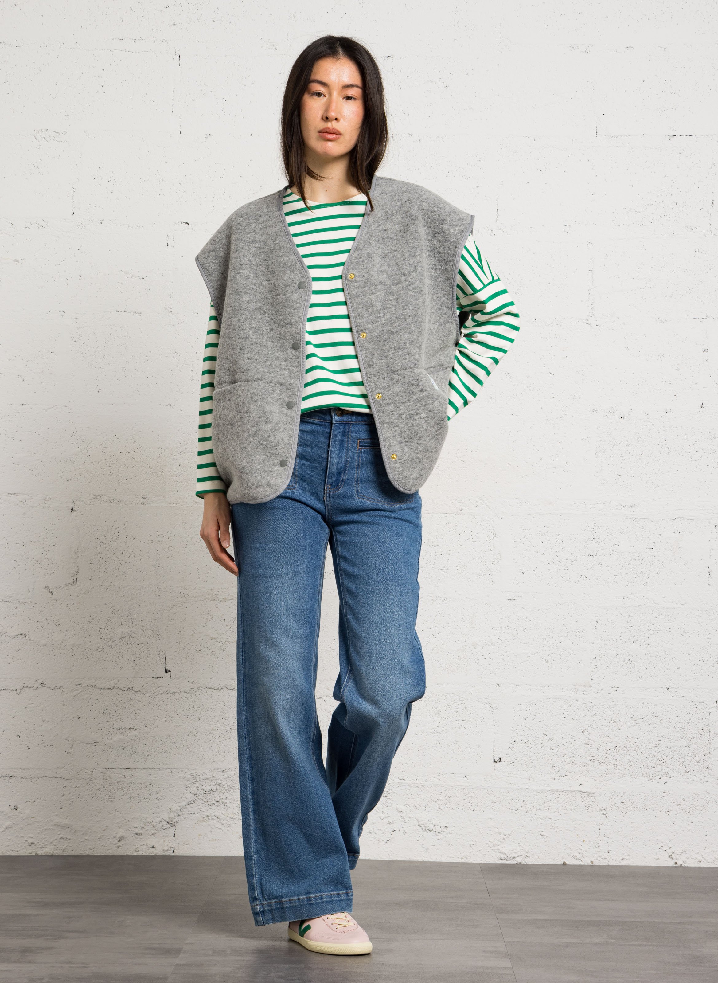 Wide high-waisted jeans with braided belt MAISON 123 Blue