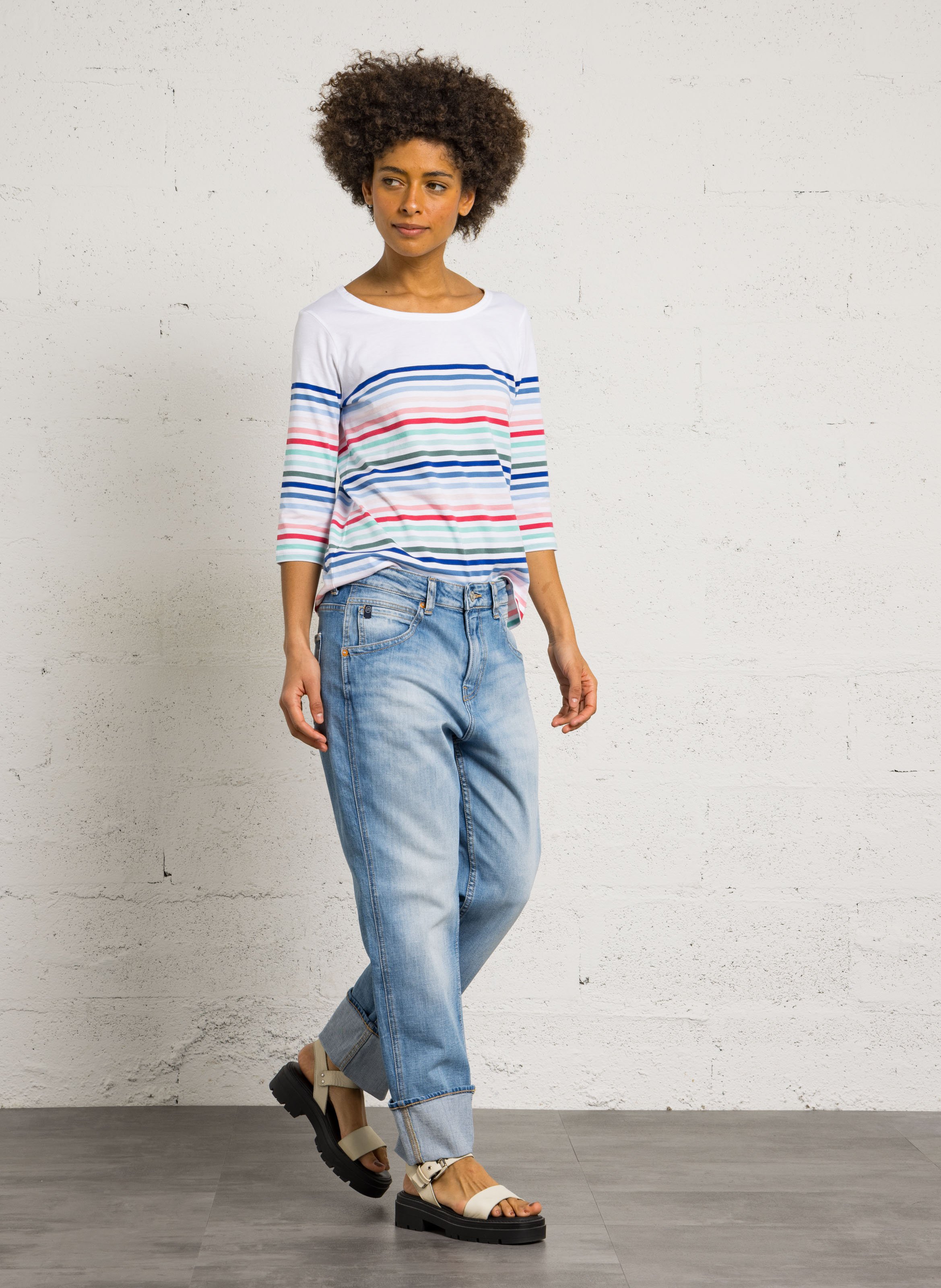 Cotton-blend girlfriend jeans LE TEMPS DES CERISES Blue