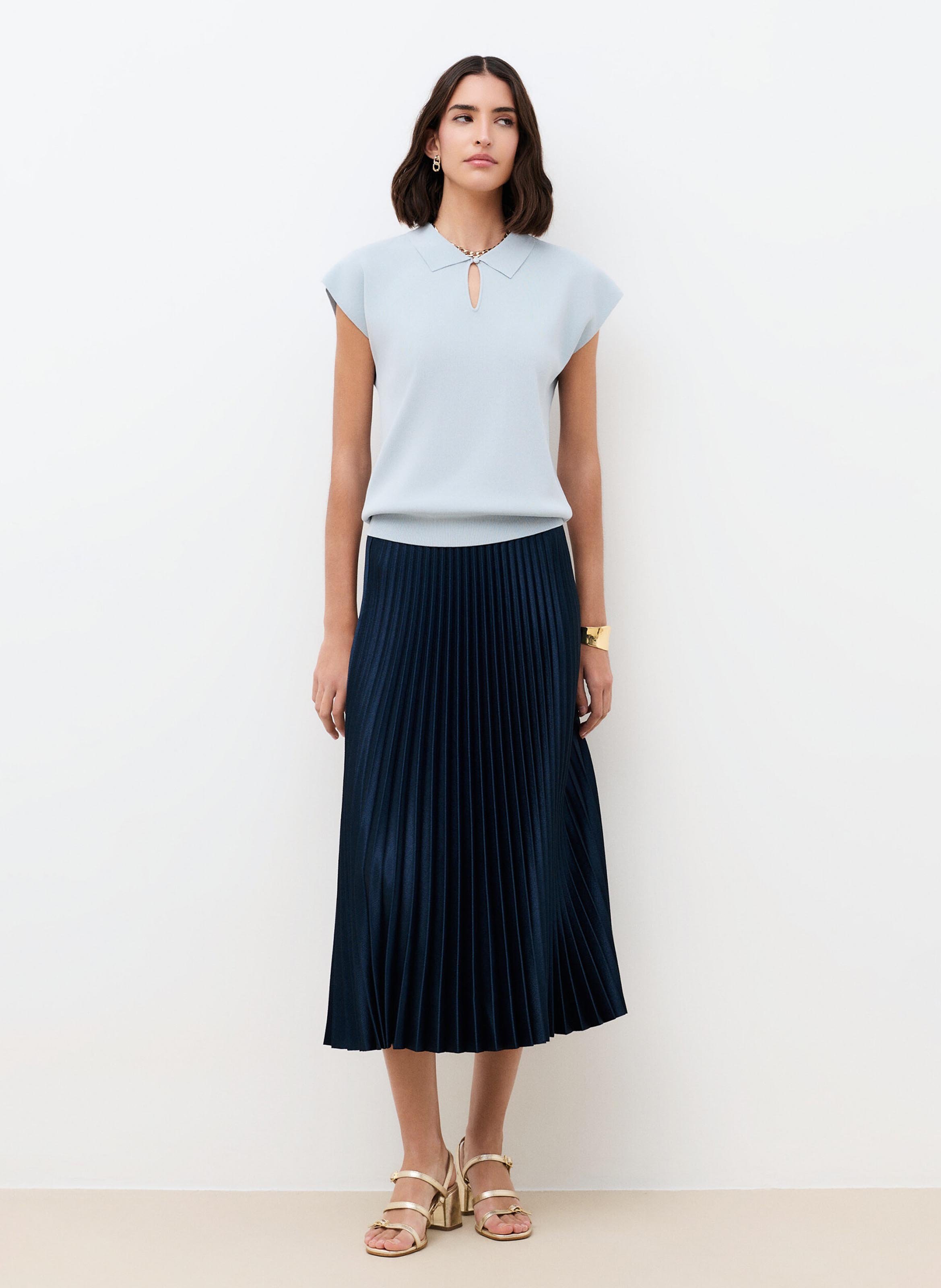 Jupe midi plisée  CAROLL Bleu