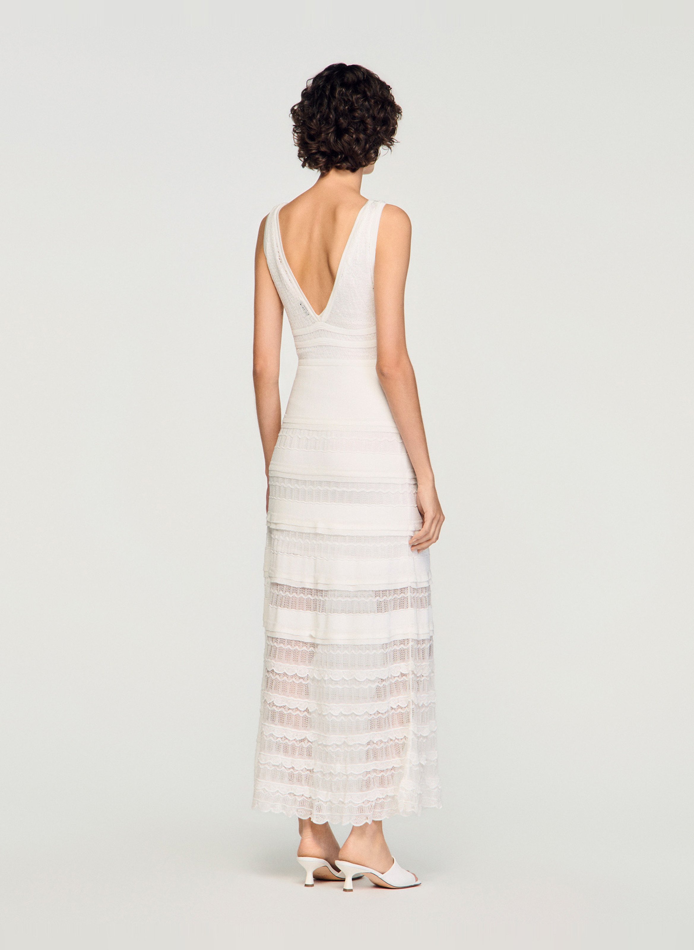 Lange jurk met V-hals SANDRO Wit