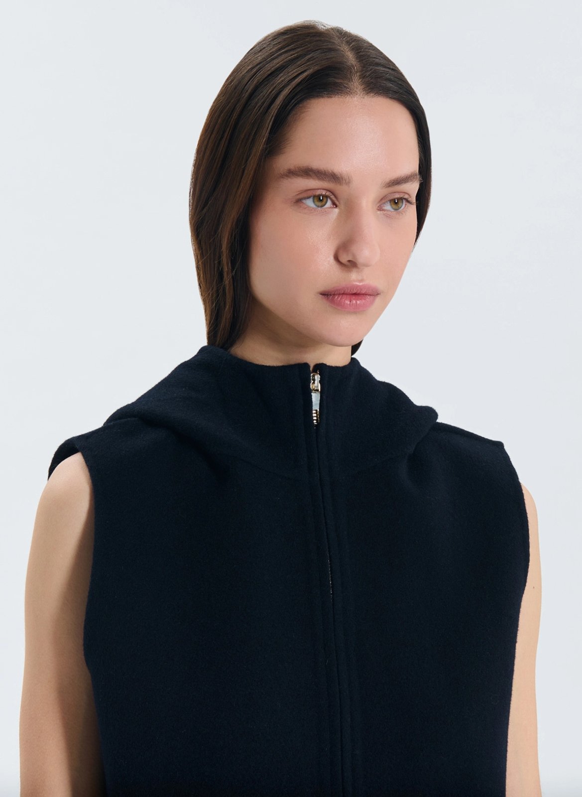 Gilet sans manches à capuche en laine mélangée ZAPA Bleu