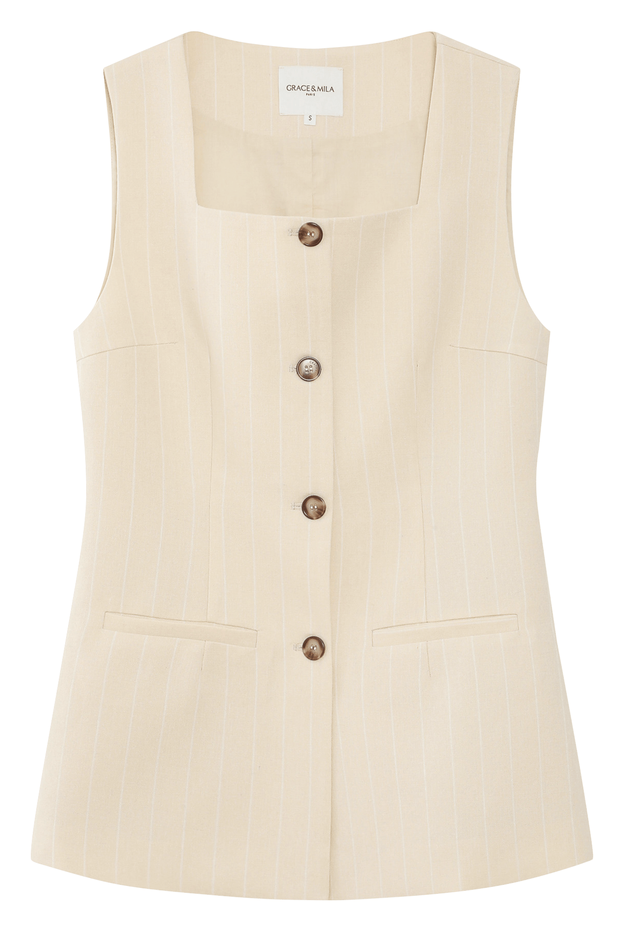 Sleeveless Button-Up Tailored Top GRACE ET MILA Yellow