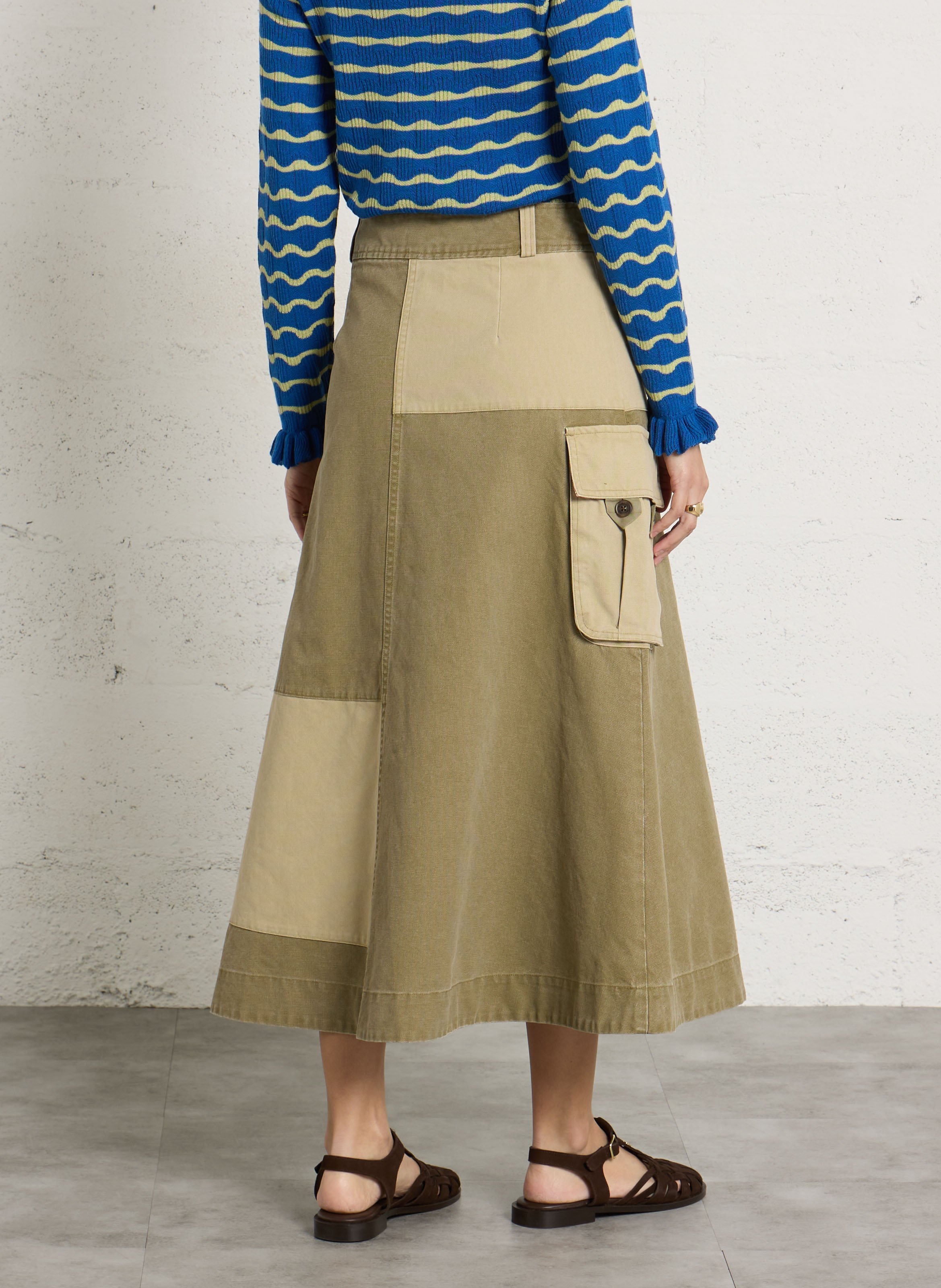 Organic cotton A-line midi skirt Green