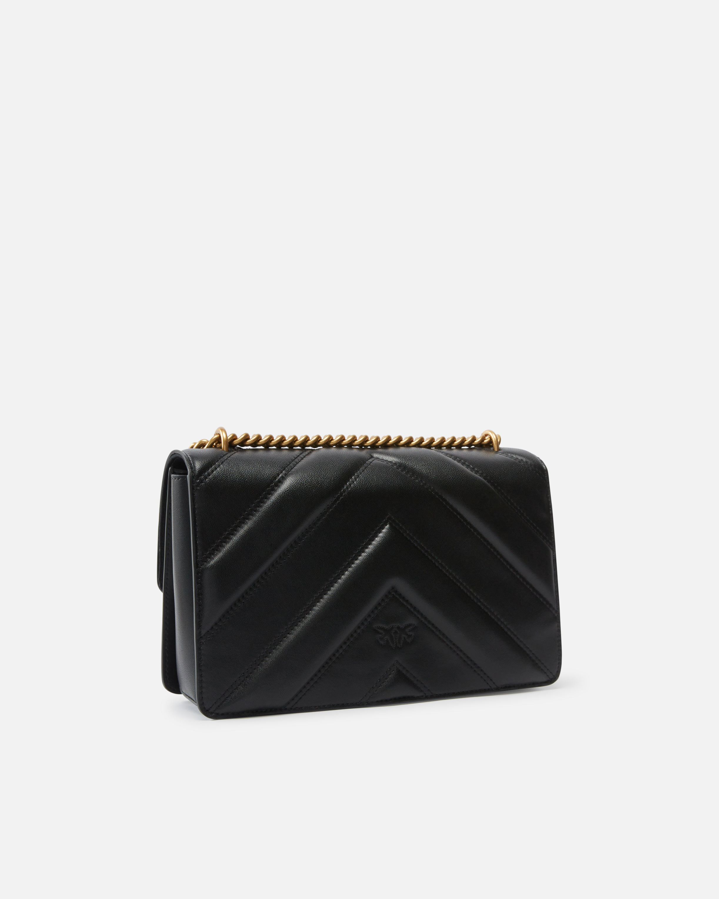 Medium crossbody love bag in grained leather with V motif and logo PINKO Black