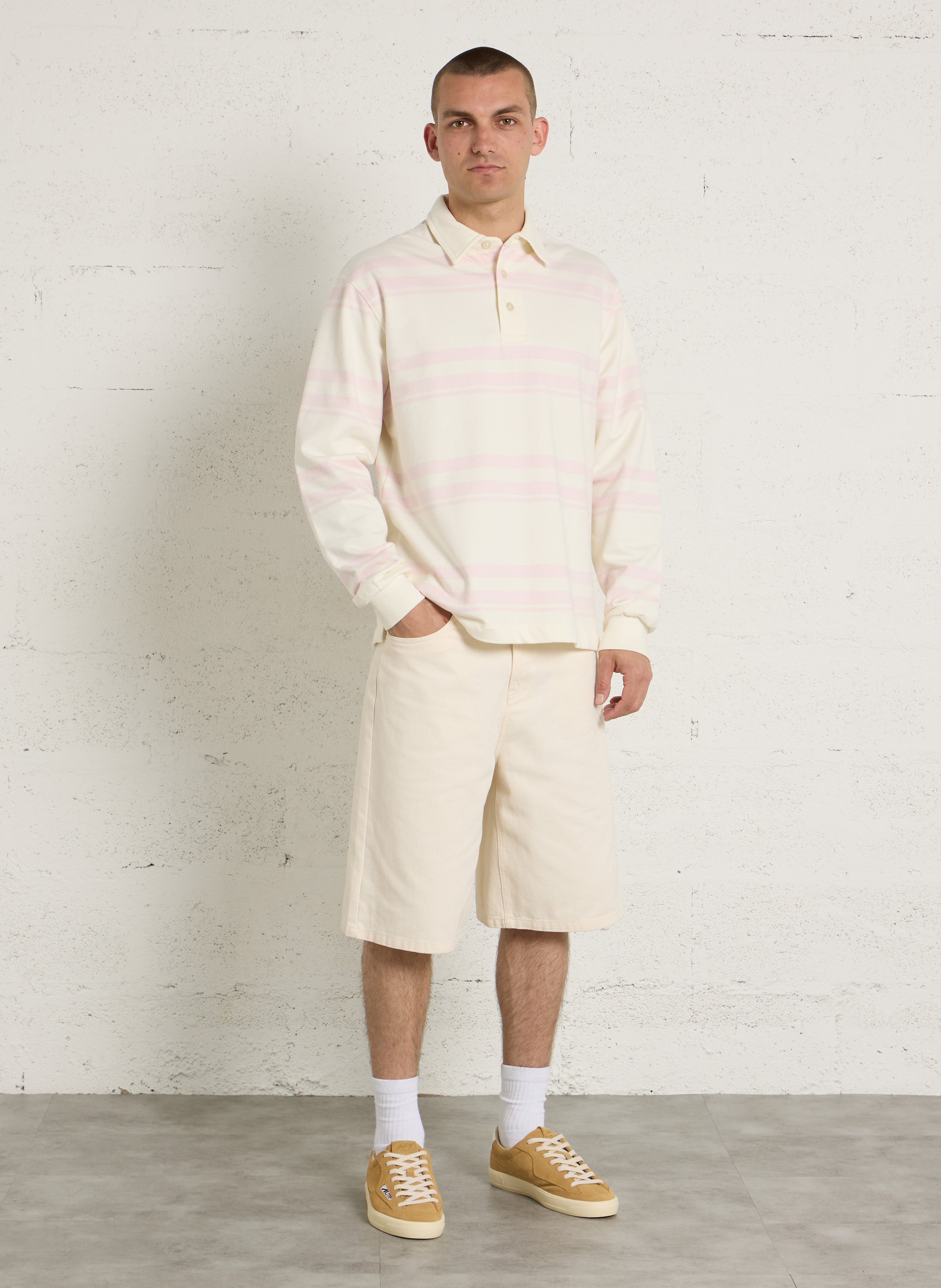 Striped straight organic cotton polo. MINIMUM Pink