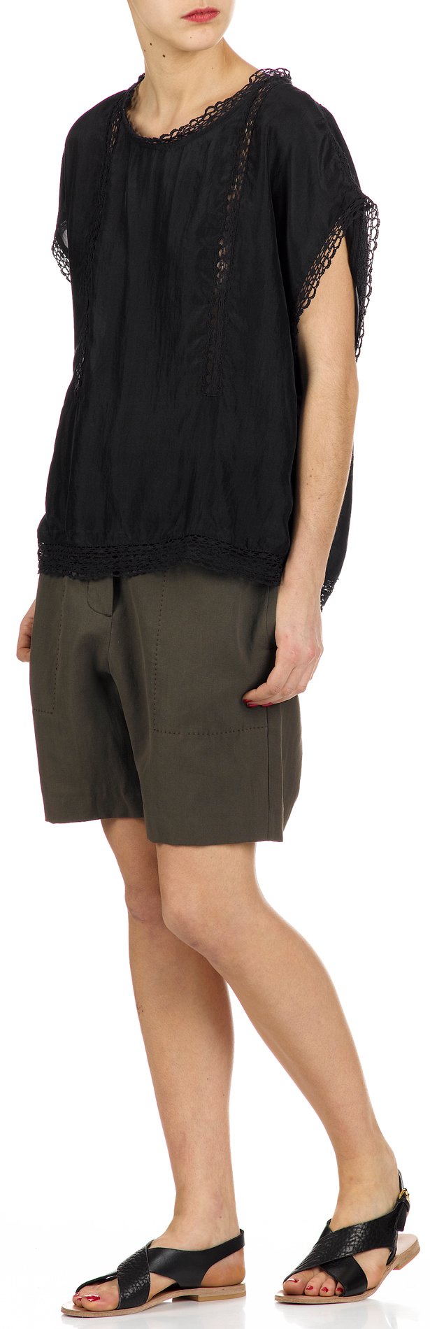 Oversized silk top with crochet MOMONI Black