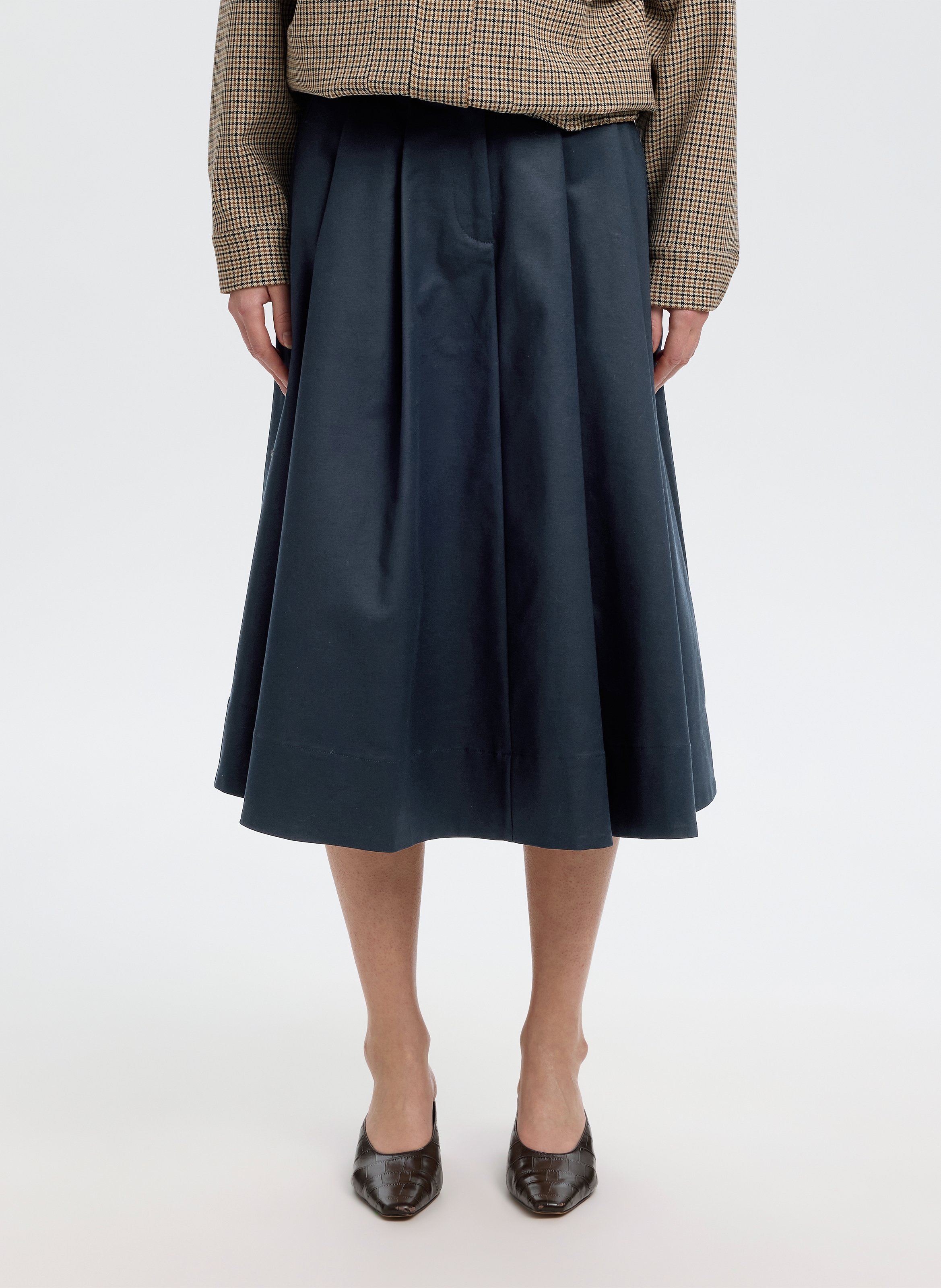 Jupe midi évasée en coton bio mélangé SELECTED Bleu