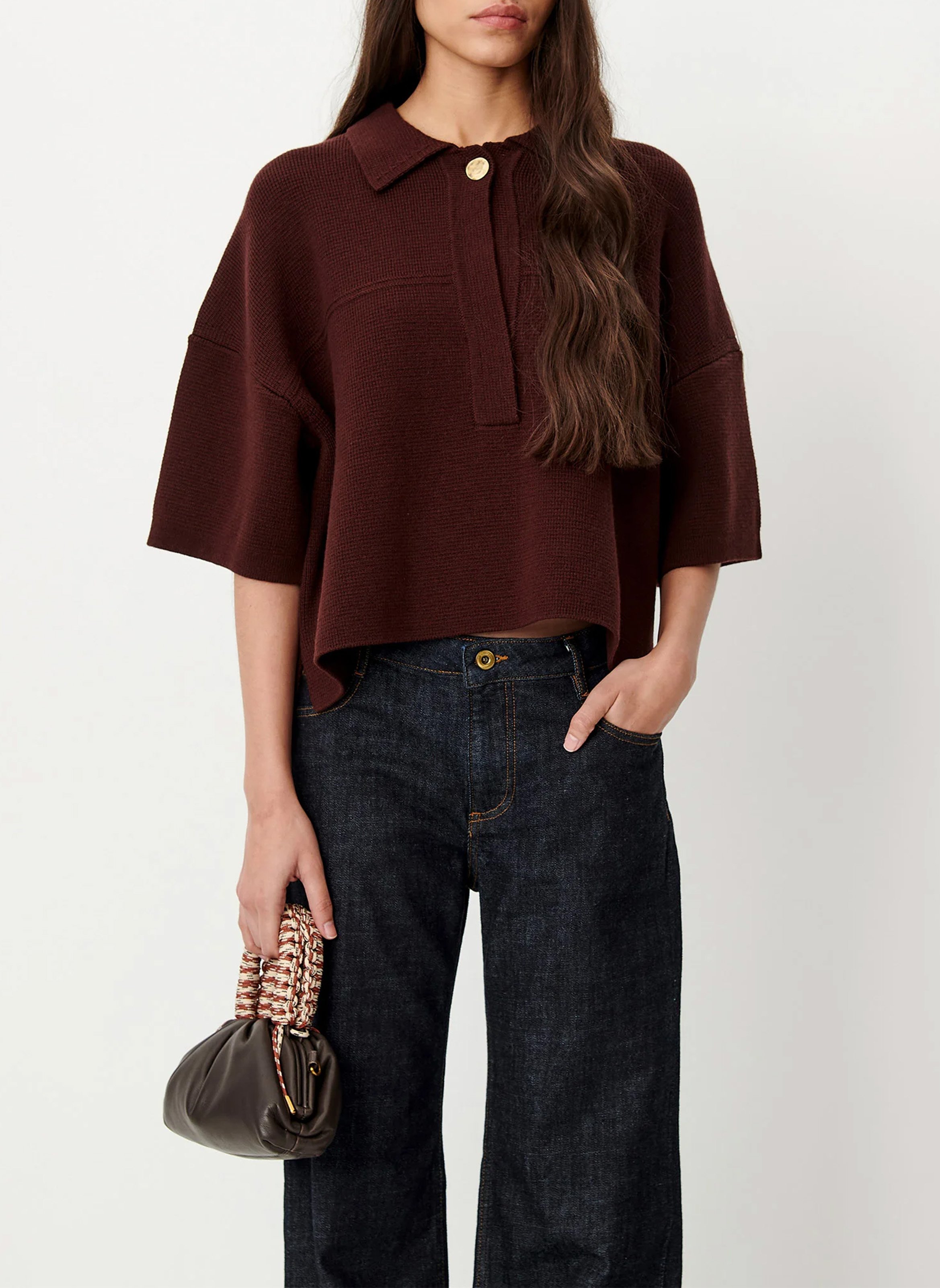 Leather handbag SESSUN Brown