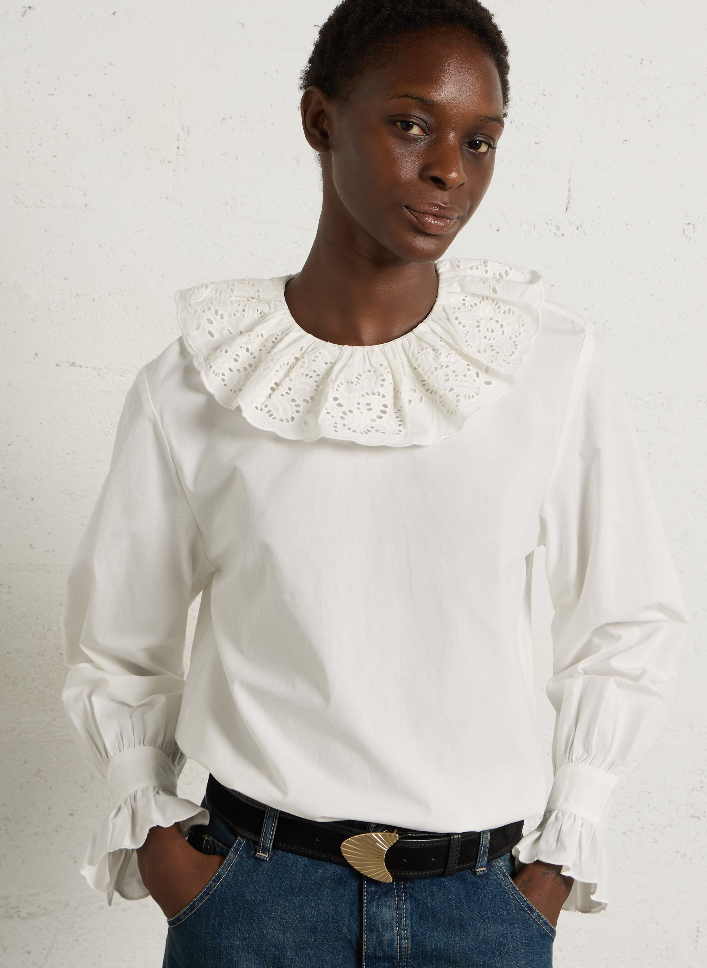 Oversized cotton blouse with Peter Pan collar DES PETITS HAUTS Beige