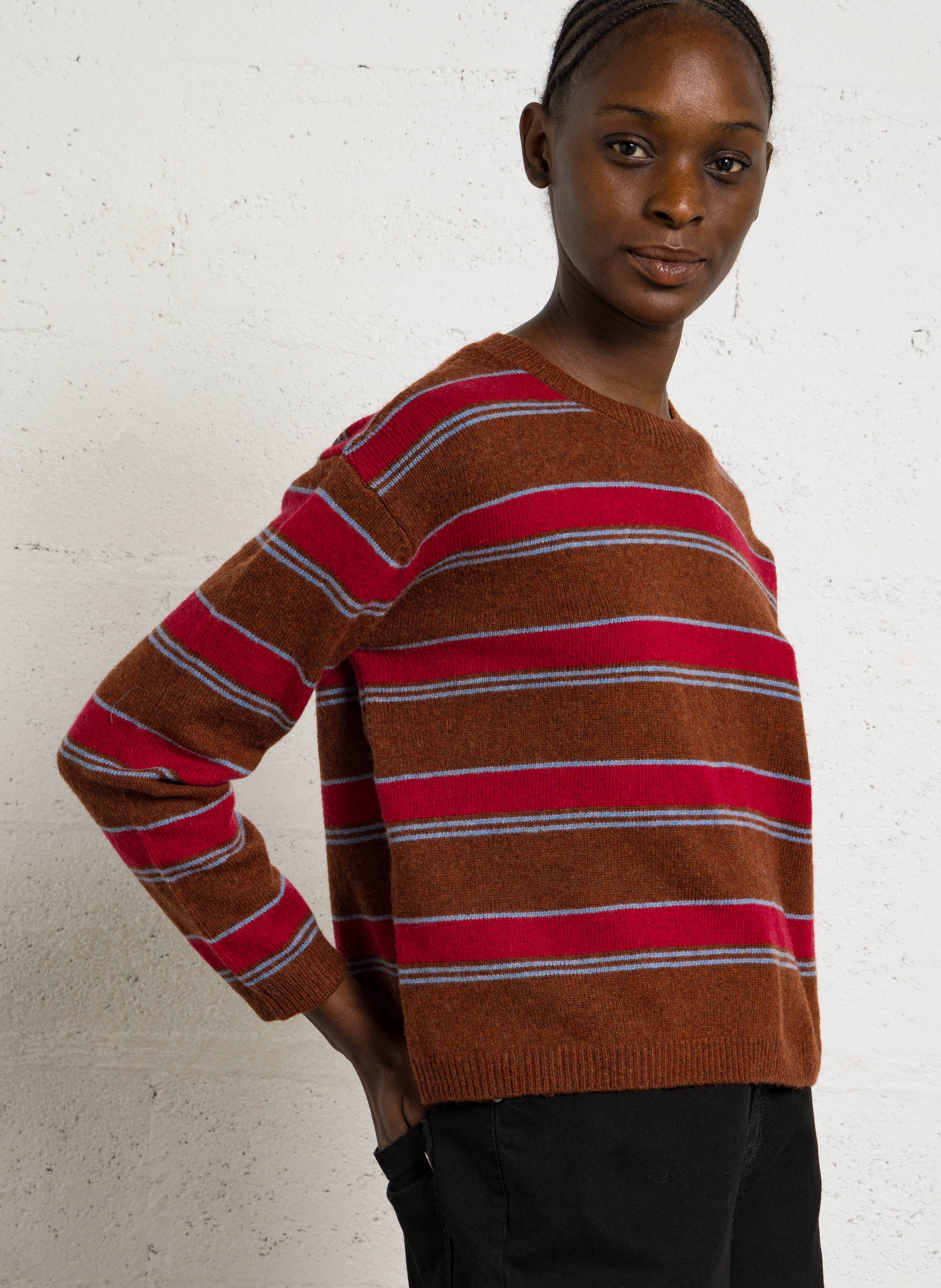 Oversized ronde hals trui in gestreepte gemengde wol NICE THINGS