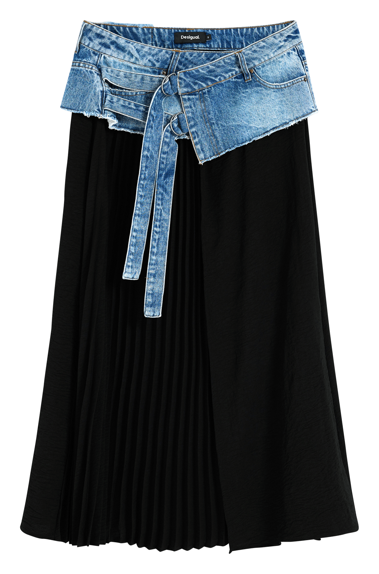 Lange uitlopende rok van twee materialen DESIGUAL Blauw