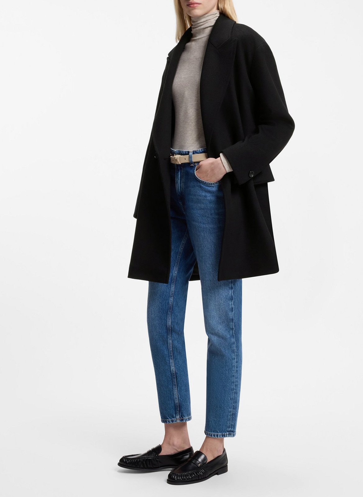 Loose-fit wool-blend mid-length coat BOSS Black