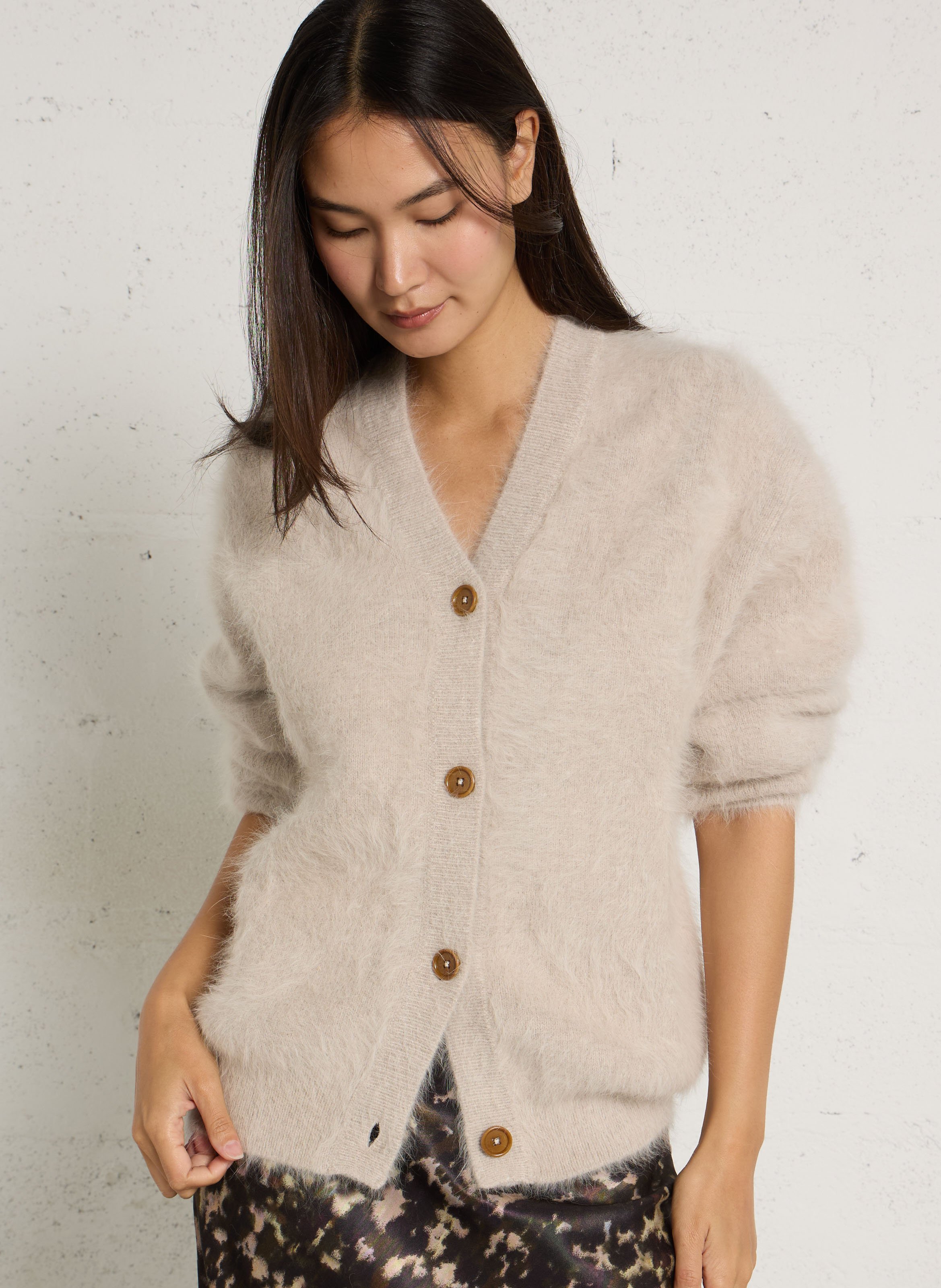 Gilet ample col V en angora mélangé BELLEROSE Gris
