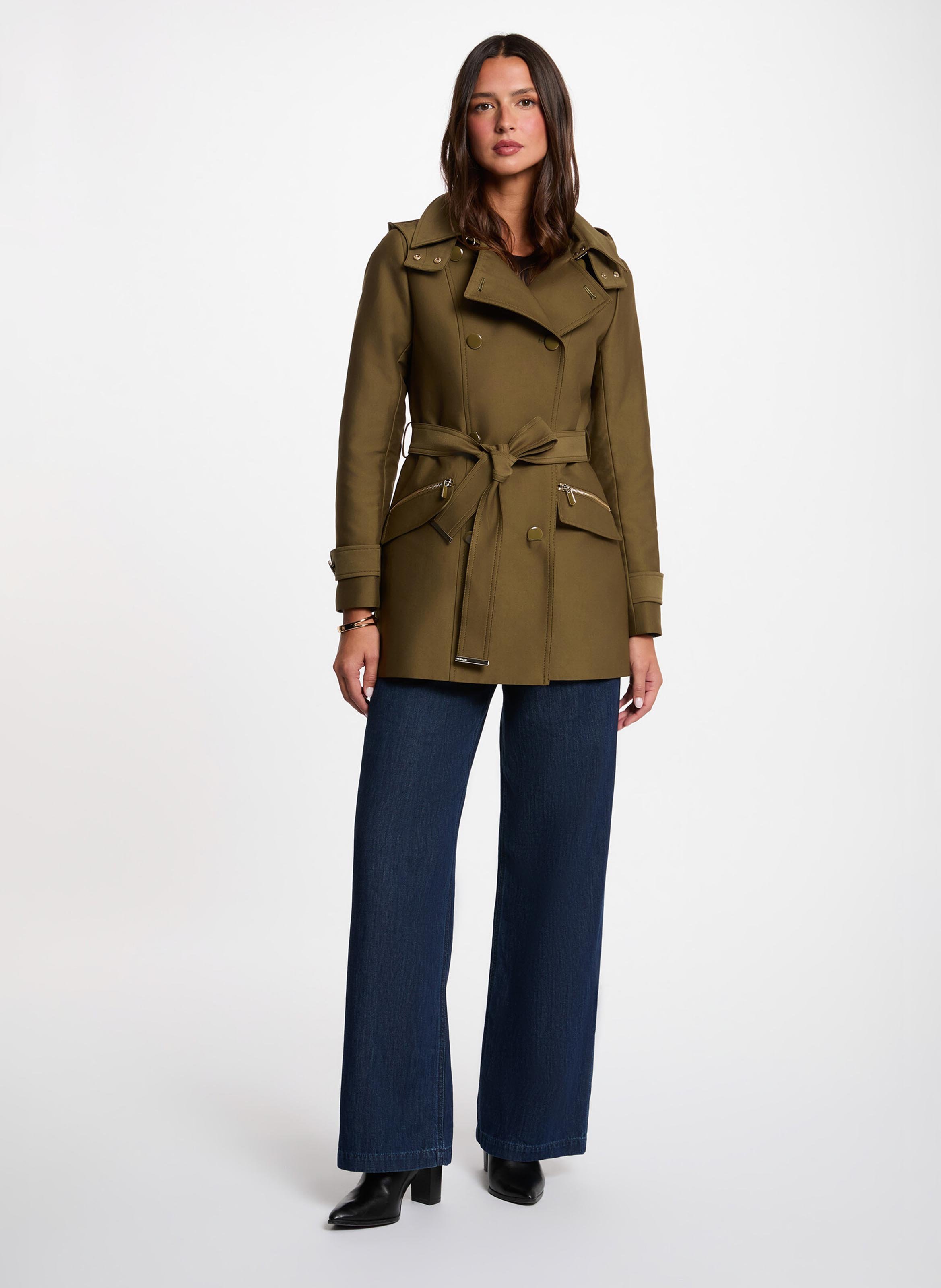 Trench cintré col à revers à capuche | Vert MORGAN Femme