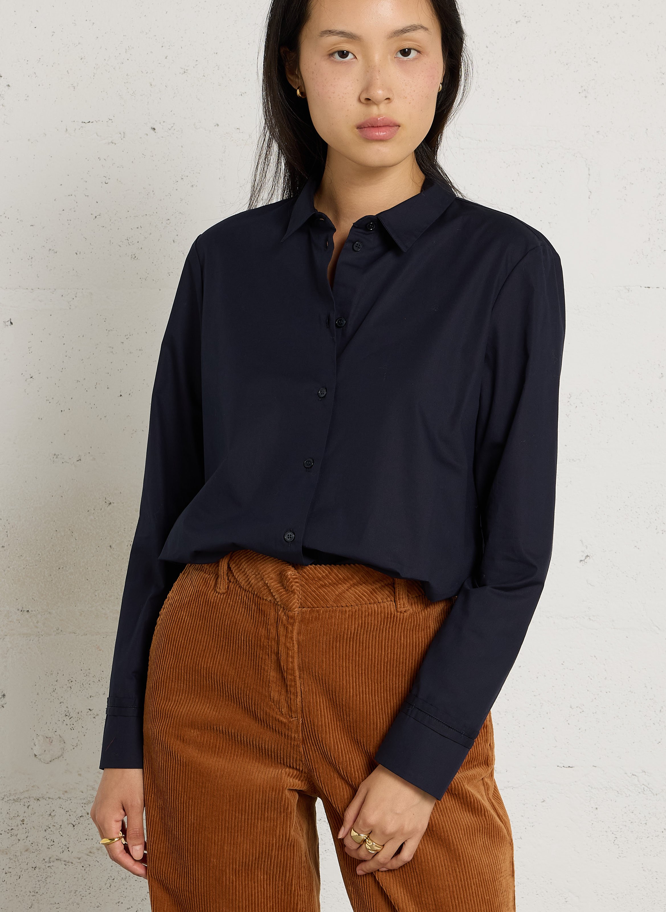 Rechte, katoenen blouse met klassieke kraag IKKS Blauw