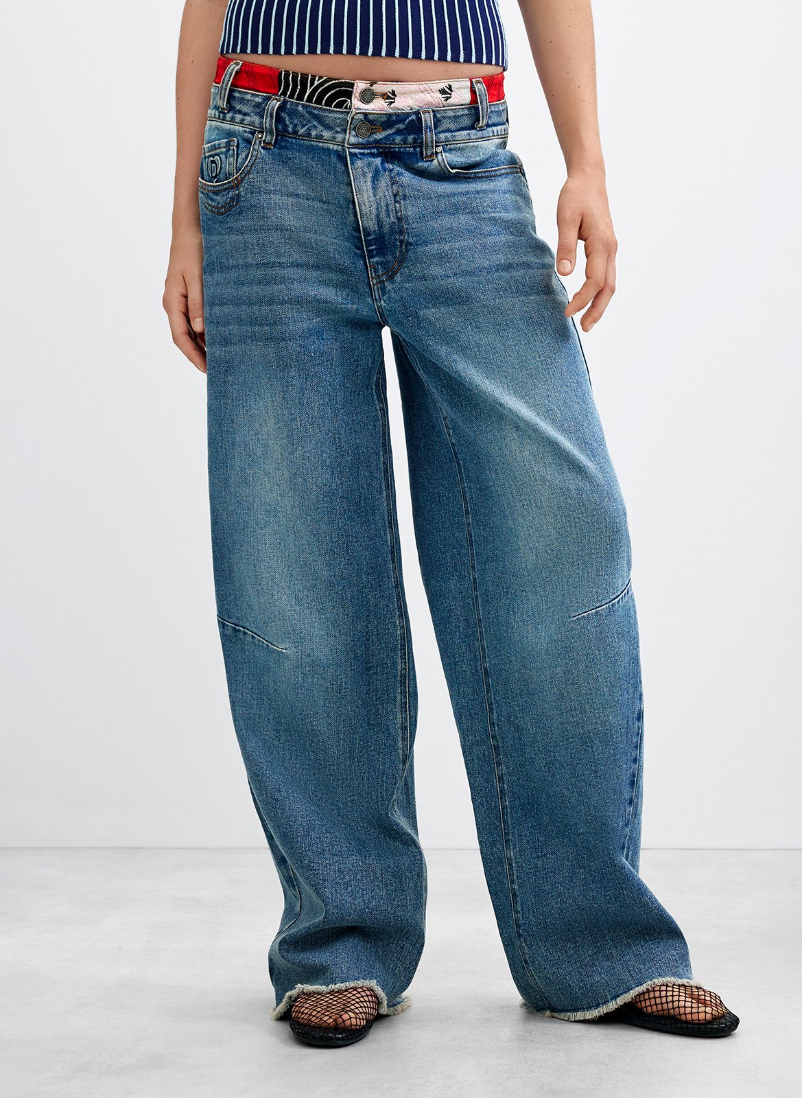 Wide-leg cotton-blend jeans DESIGUAL Blue