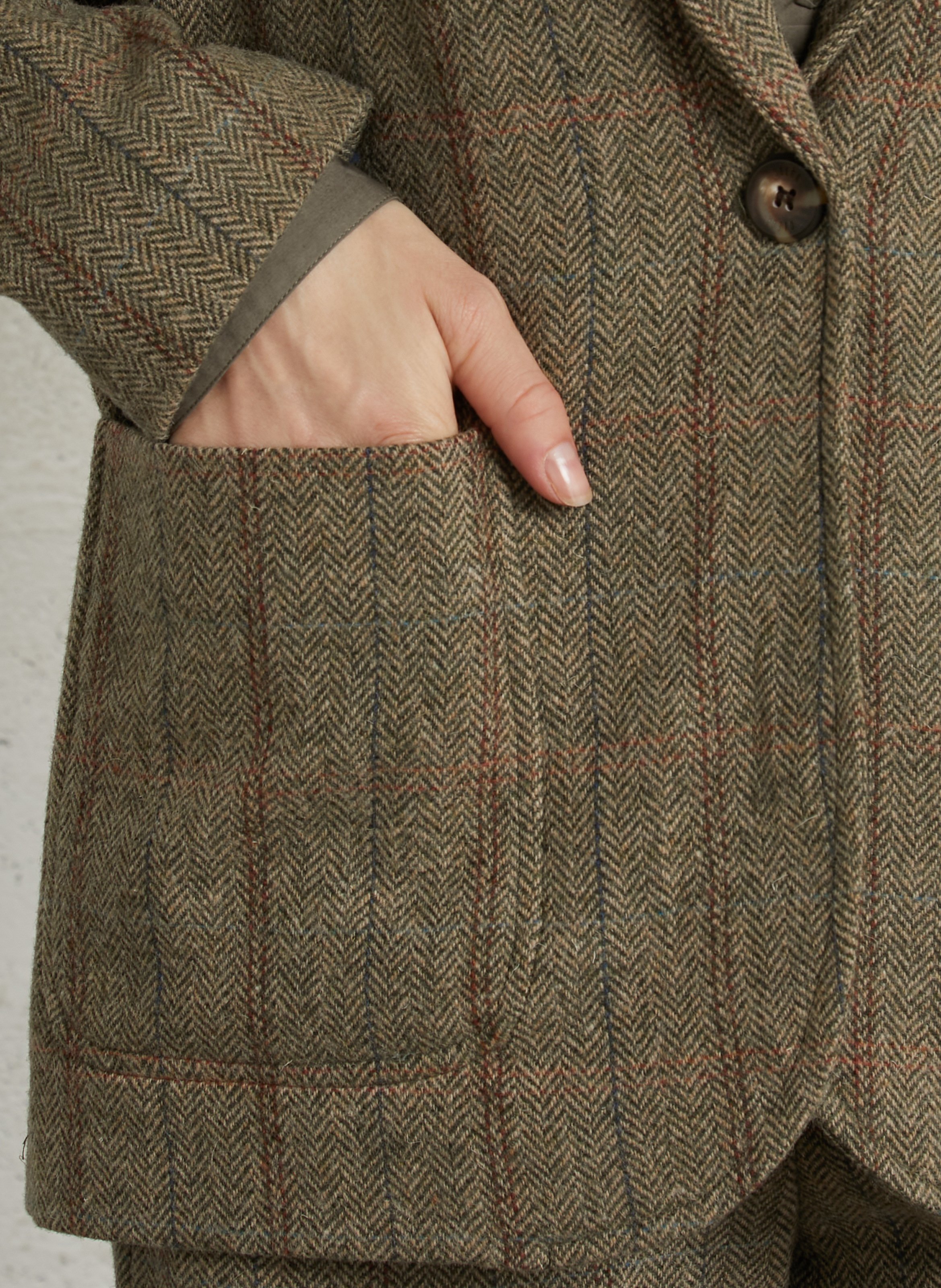 Rechte blazer met ruitpatroon en wollen virgin-vezel kraag DIEGA Kaki