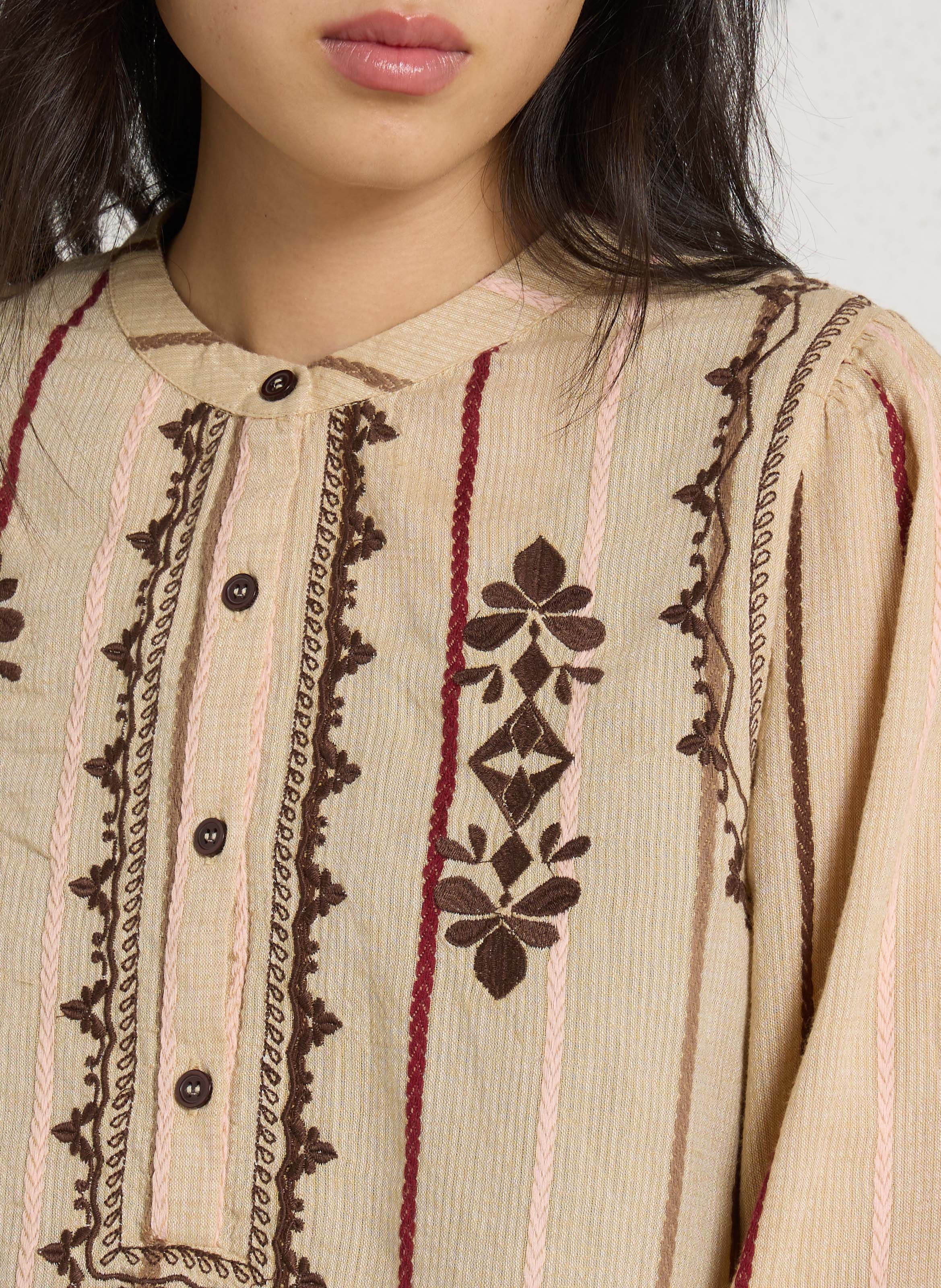 Straight blouse with cotton pattern LA PETITE ETOILE Beige