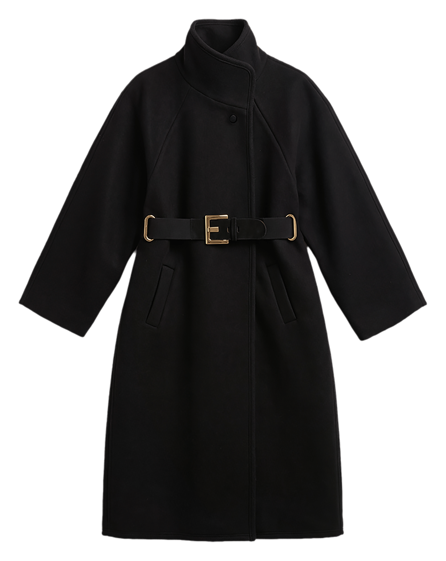 Manteau mi-long ceinturé en laine mélangée BA&SH Noir