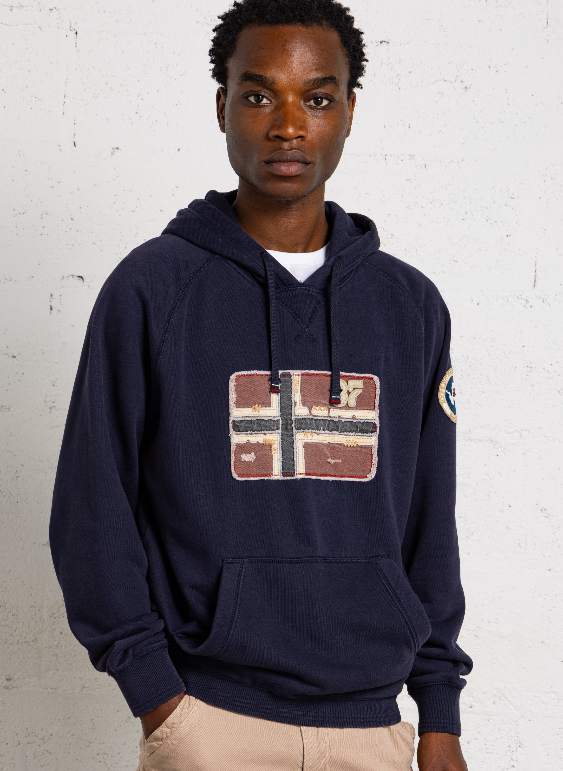 Embroidered cotton-blend hoodie NAPAPIJRI Blue