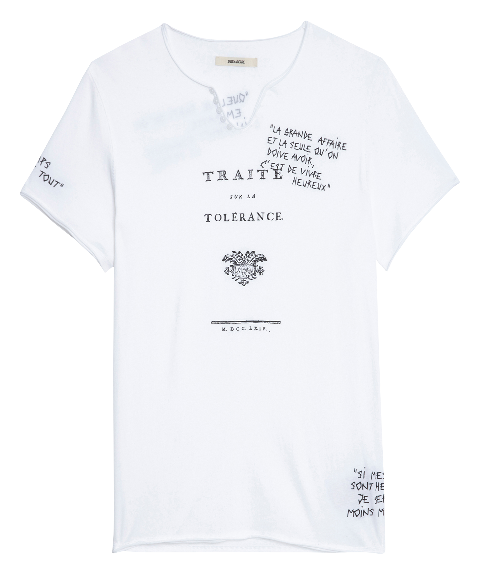 Teeshirt Col V Imprimé En Coton Blanc Zadig&voltaire Homme Place