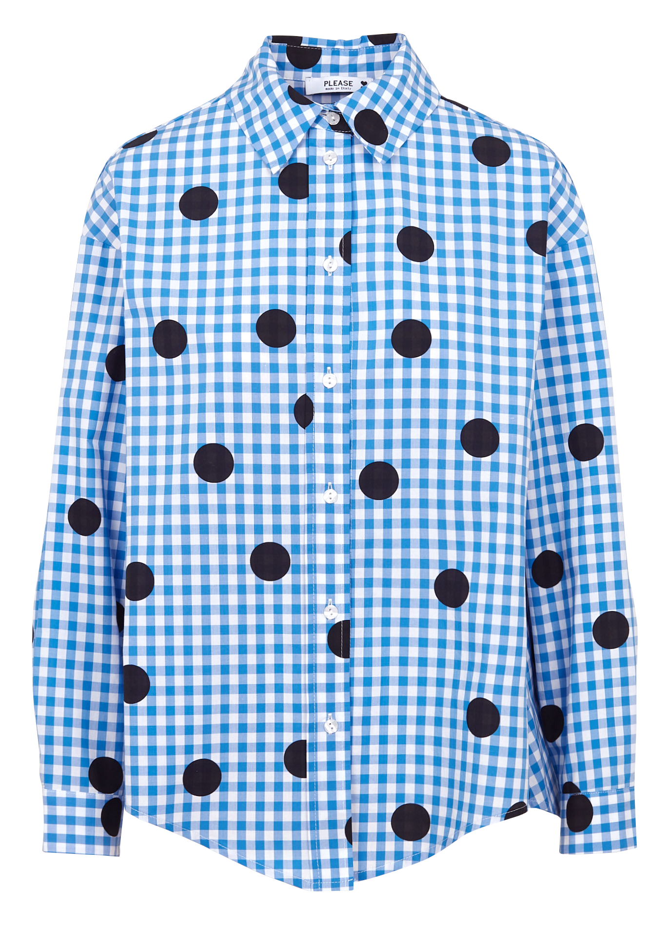 Straight-cut spotted and checked cotton shirt PLEASE Blue