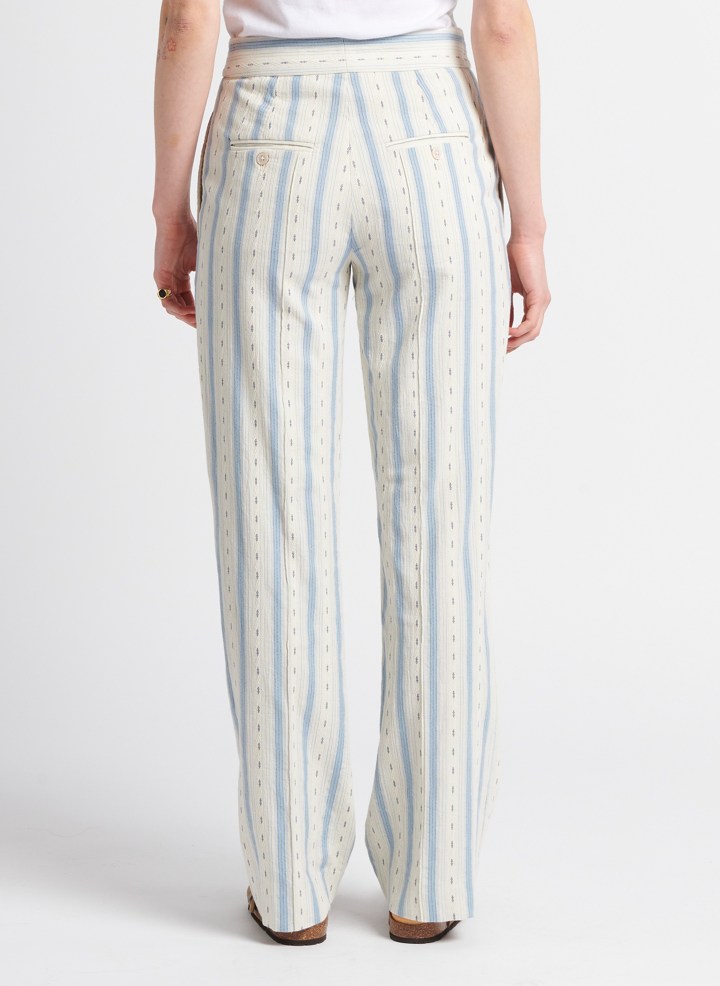 Pantalon droit taille haute en coton texturé LAURENCE BRAS Bleu