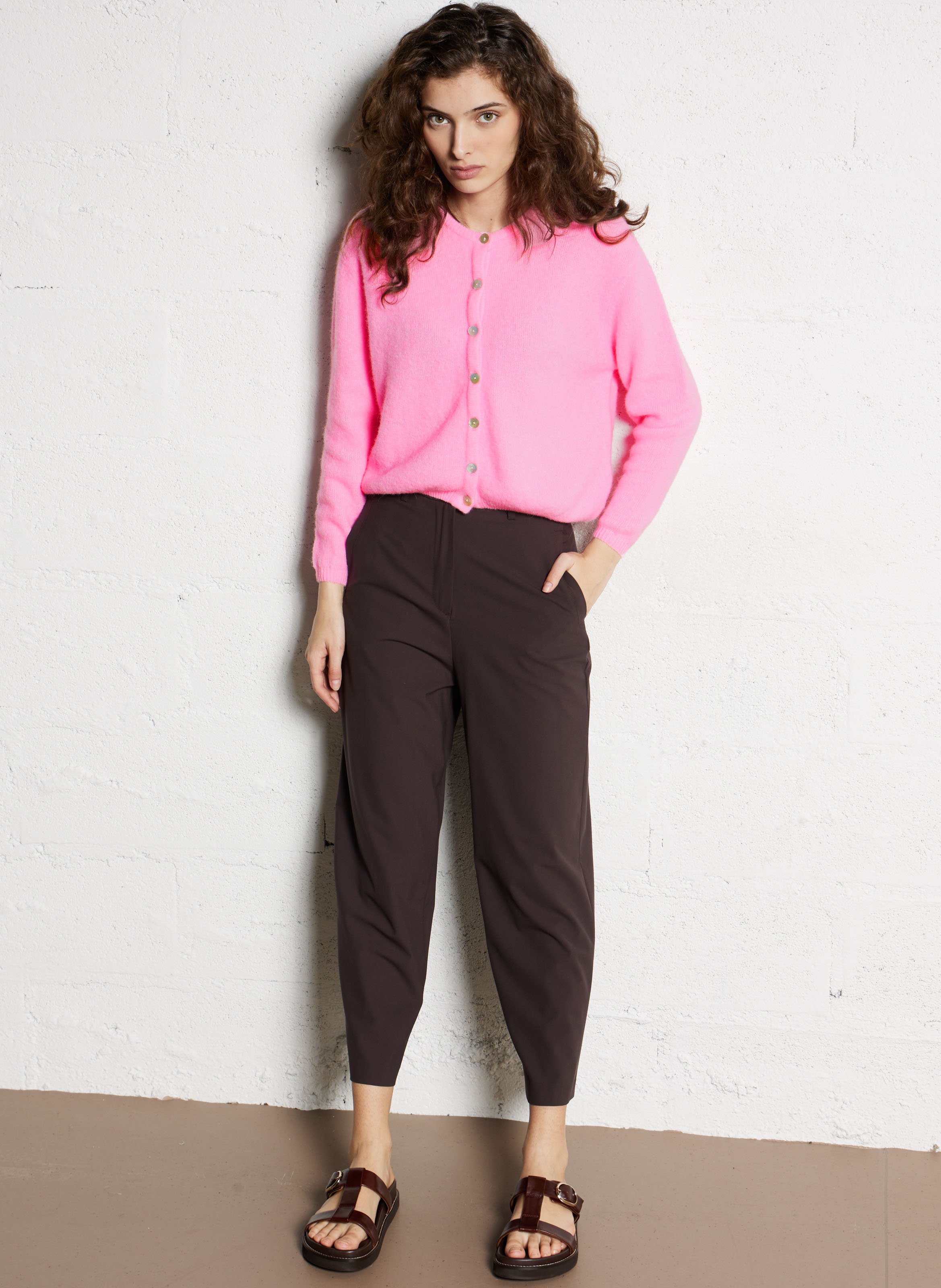 Loose-fit wool-blend cardigan with round neck AMERICAN VINTAGE Pink