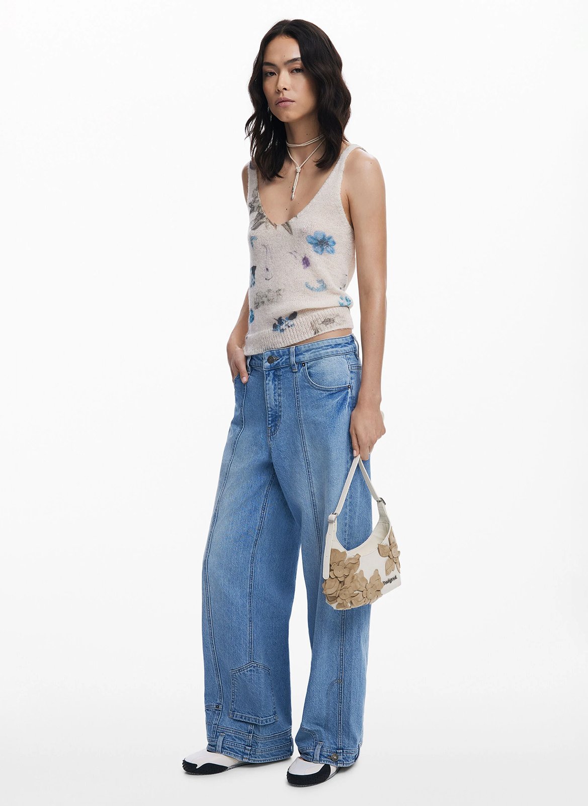 Schultertasche mit Blumenmuster aus gemischtem Leder DESIGUAL Weiss