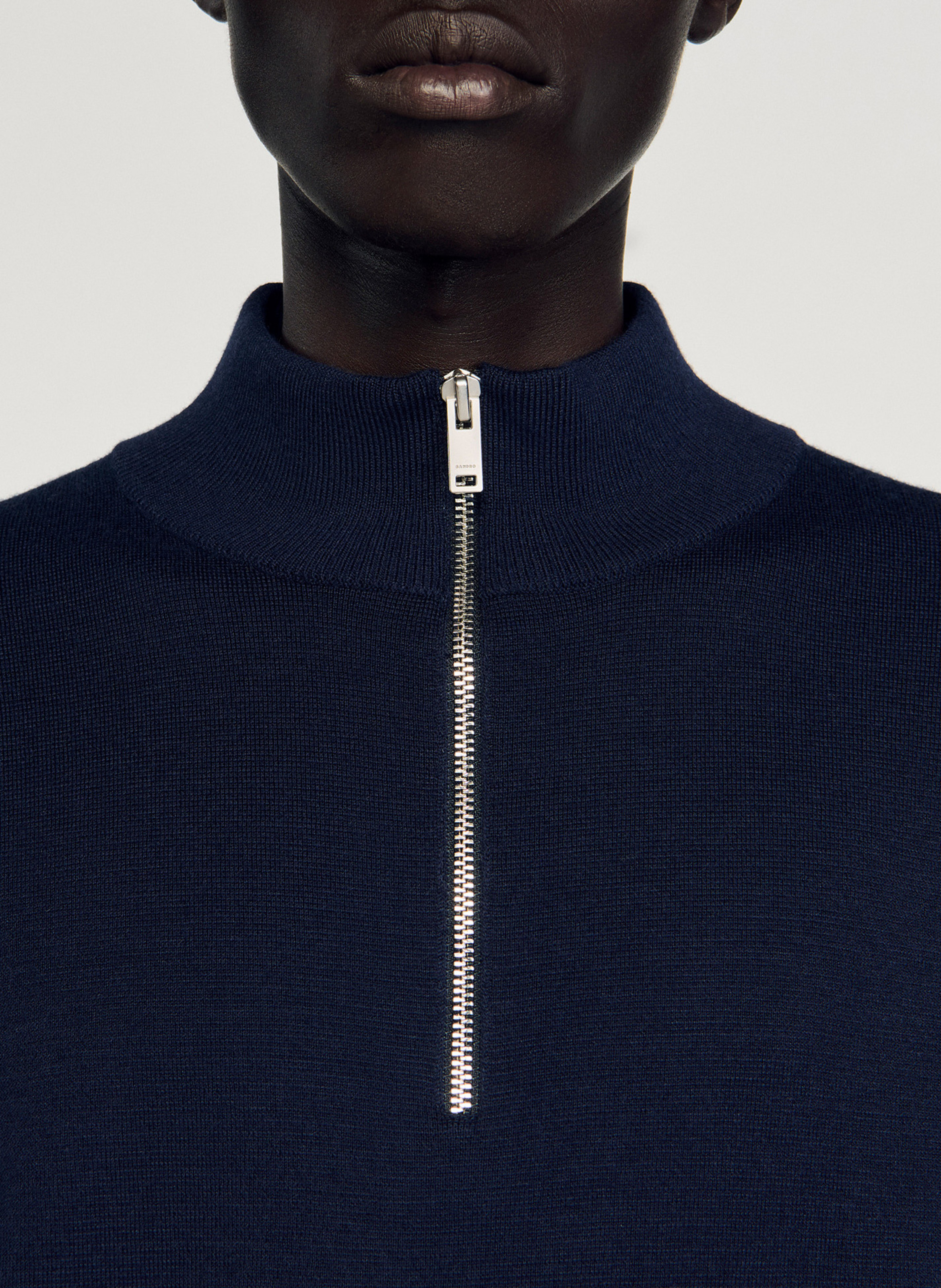 Rechte wollen trui met opstaande kraag en rits SANDRO Blauw