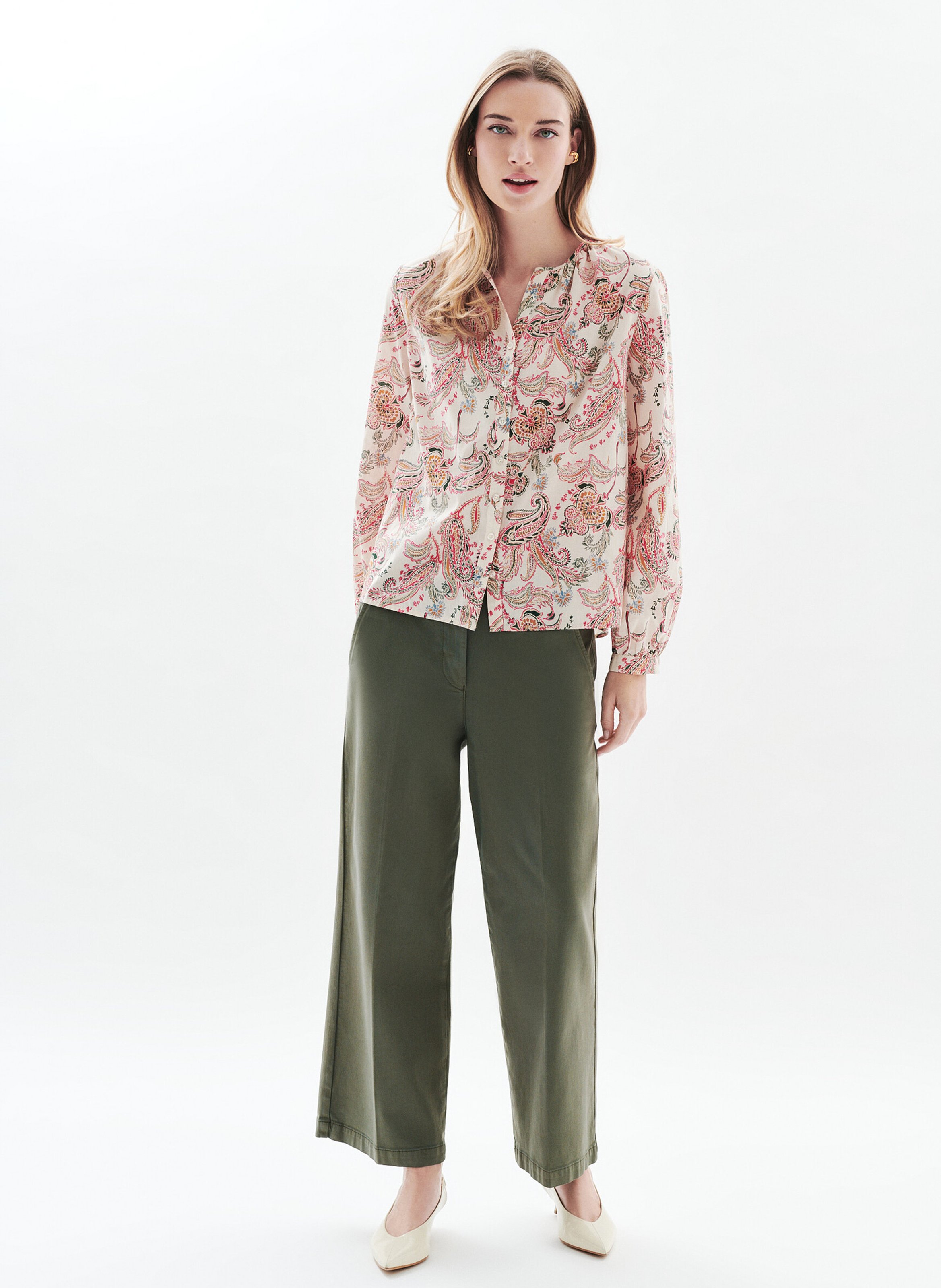 Chemise col rond en coton  CAROLL Beige