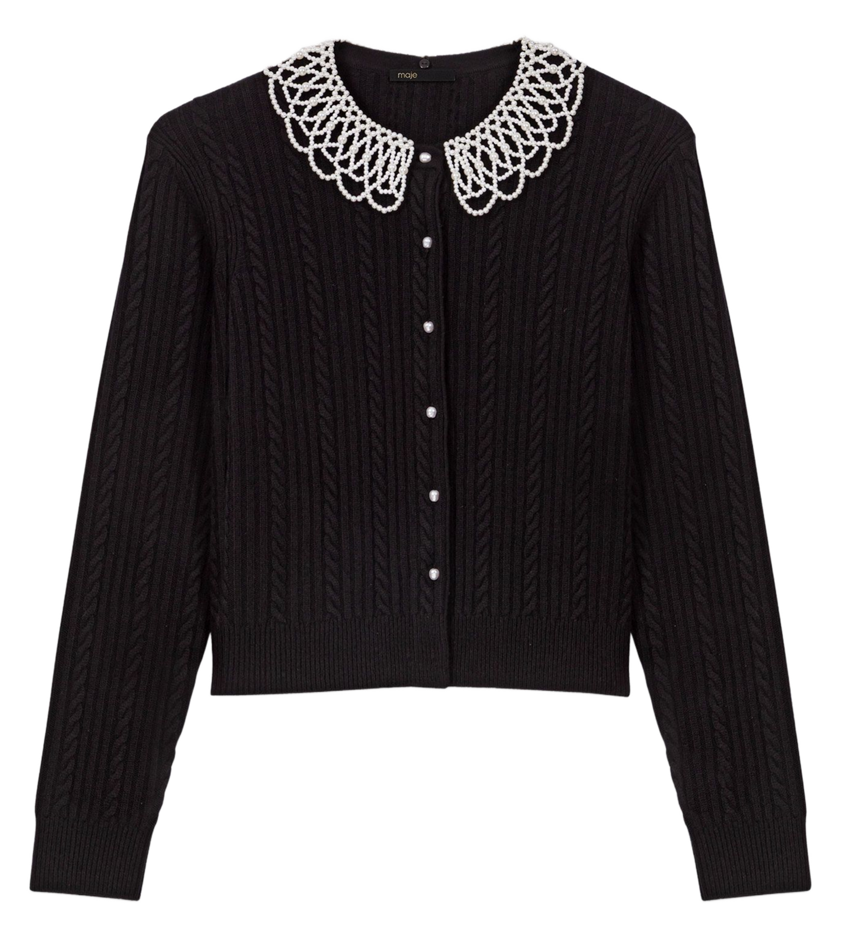 Gilet col rond en laine mélangée MAJE Noir