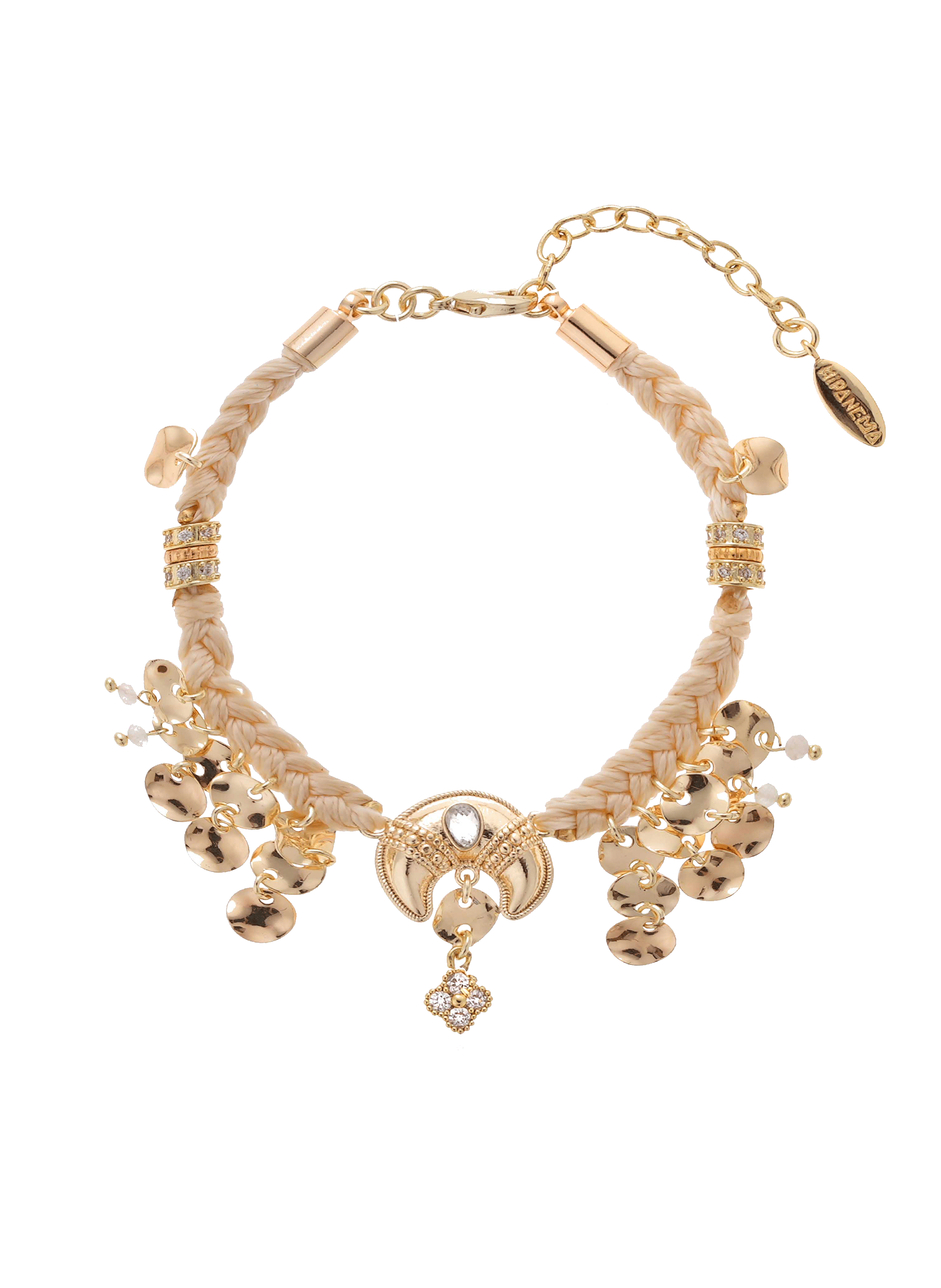 Adjustable cord bracelet with beads and charms HIPANEMA White