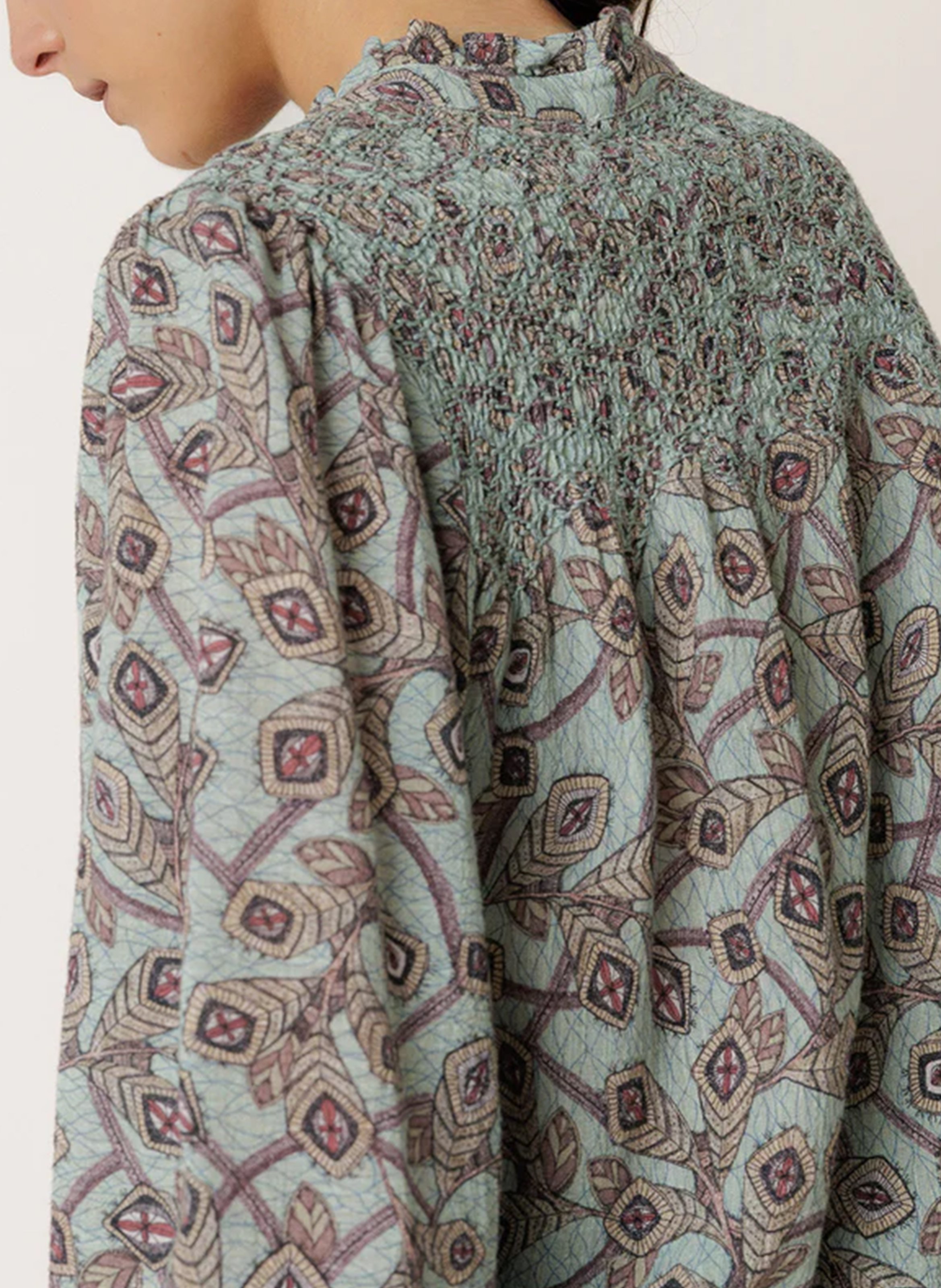 Chemise ample col mao en coton INDI & COLD Bleu