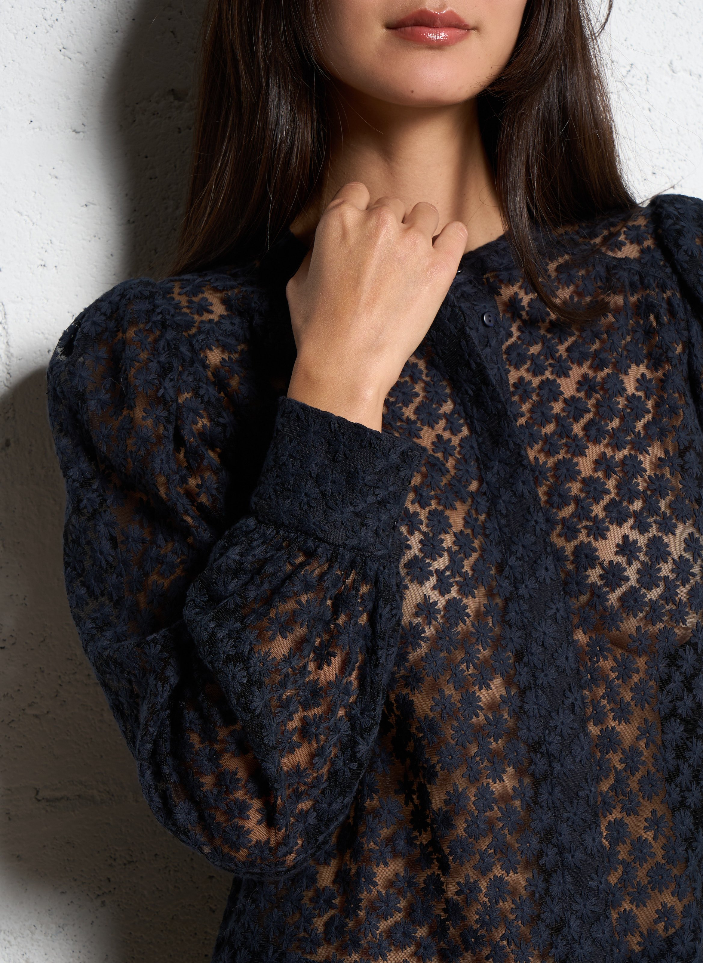 Chemisier col rond broderie florale MAISON 123 Bleu