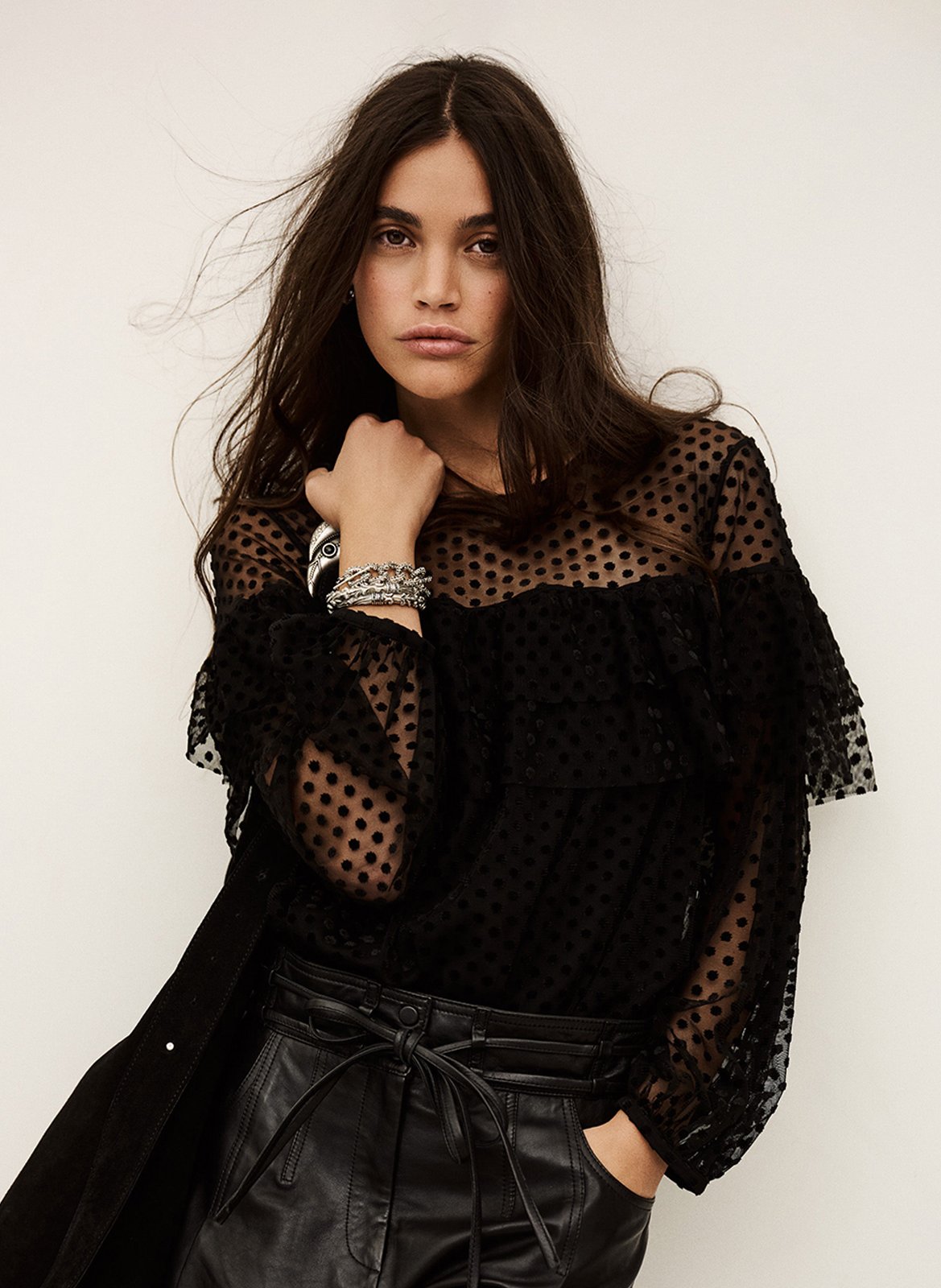 Blouse ample à pois et volants BA&SH Noir