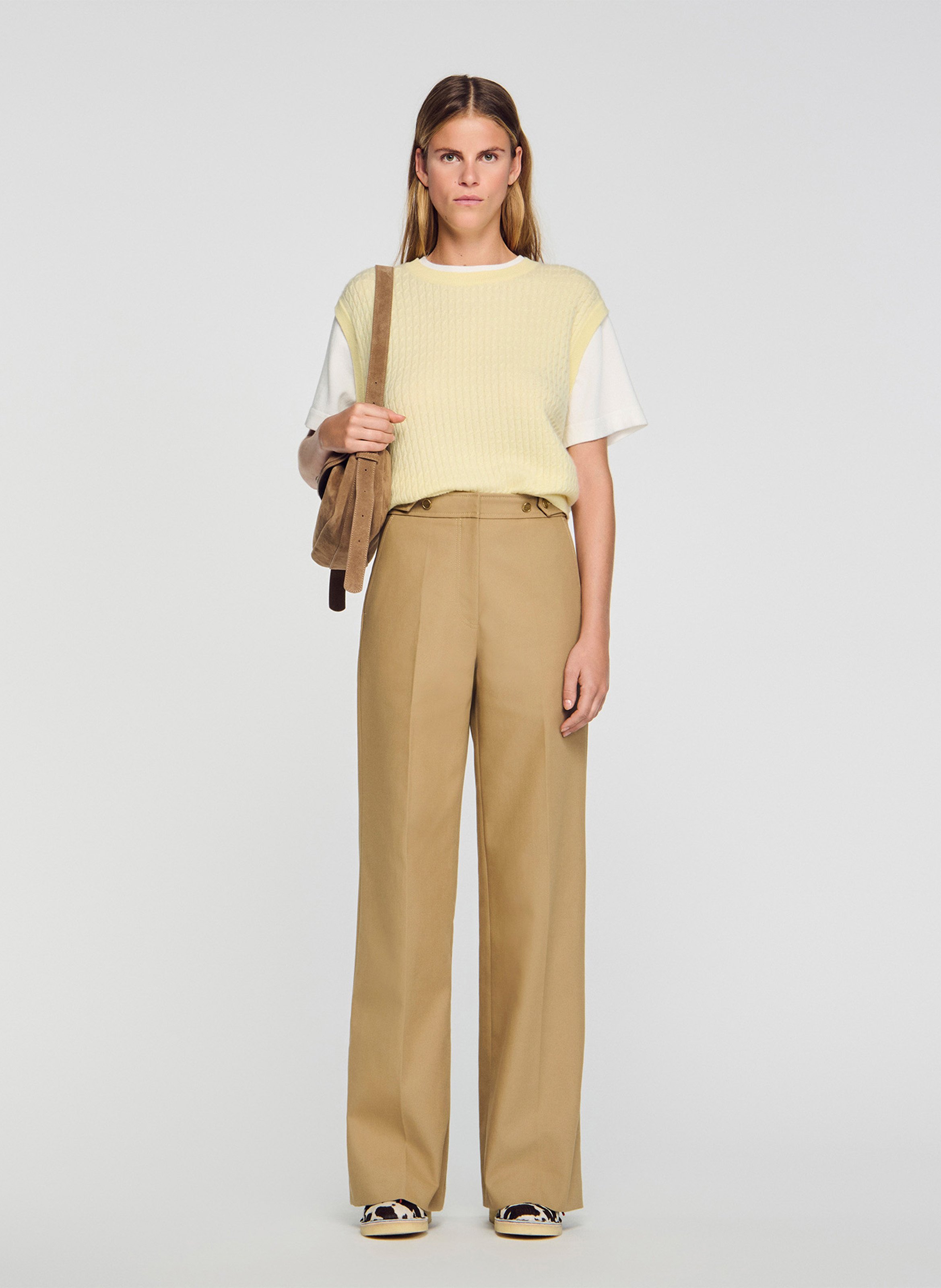 Wide cotton tailored trousers SANDRO Beige