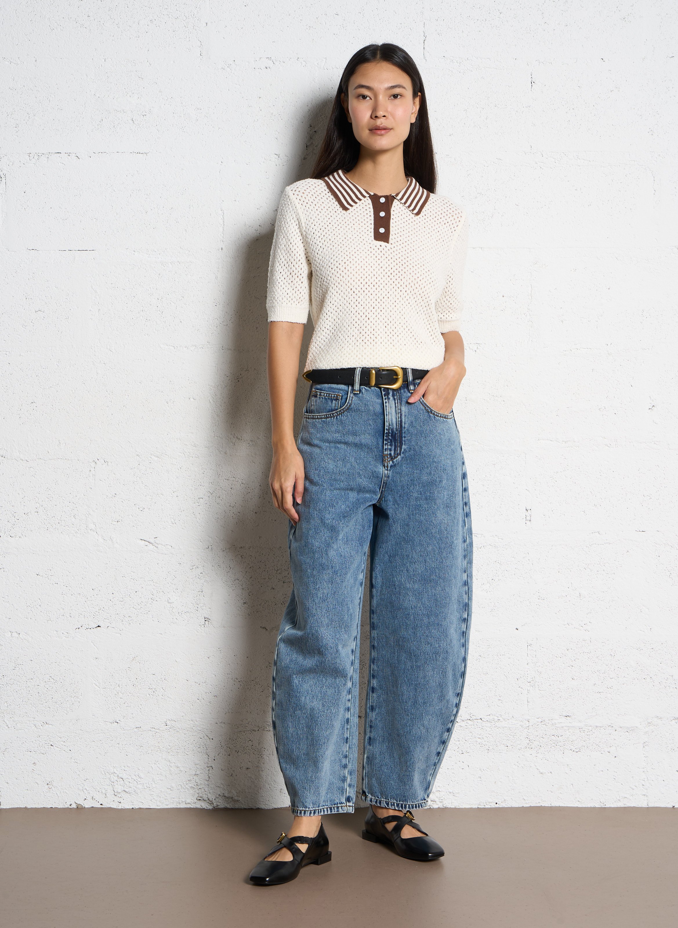 Pull droit col polo ajouré  SUNCOO Blanc