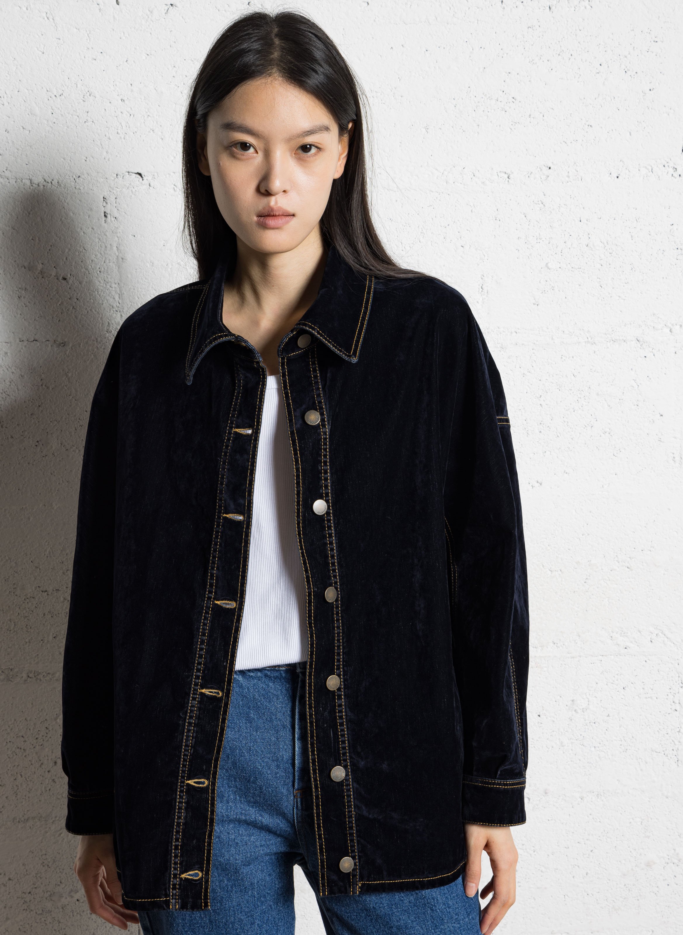 Veste col classique en coton mélangé MOMONI Bleu