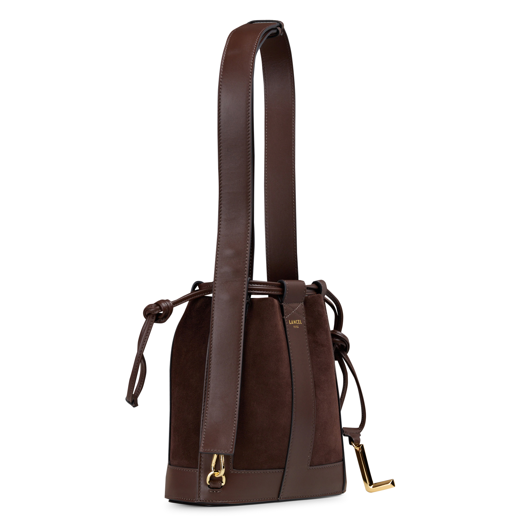 Small leather bucket bag LANCEL Brown